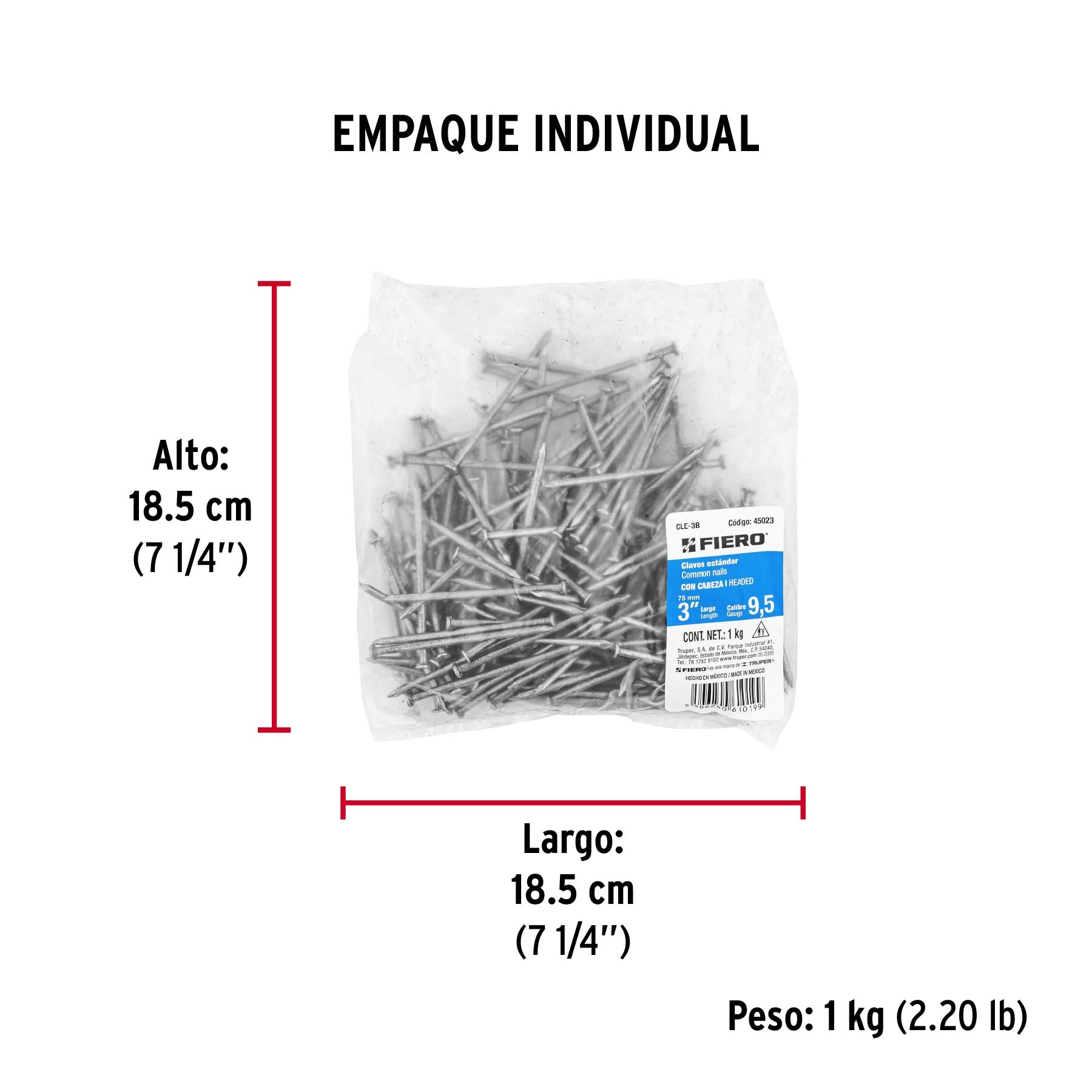 Clavo con Cabeza Standard 3" (Fiero Bolsa 1 Kg