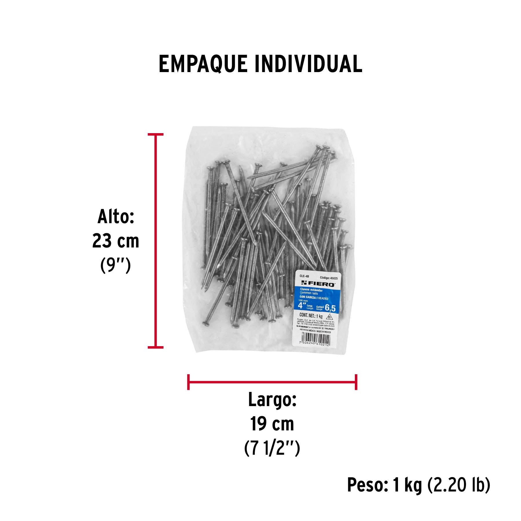 Clavo con Cabeza Standard 4" Fiero Bolsa 1 Kg