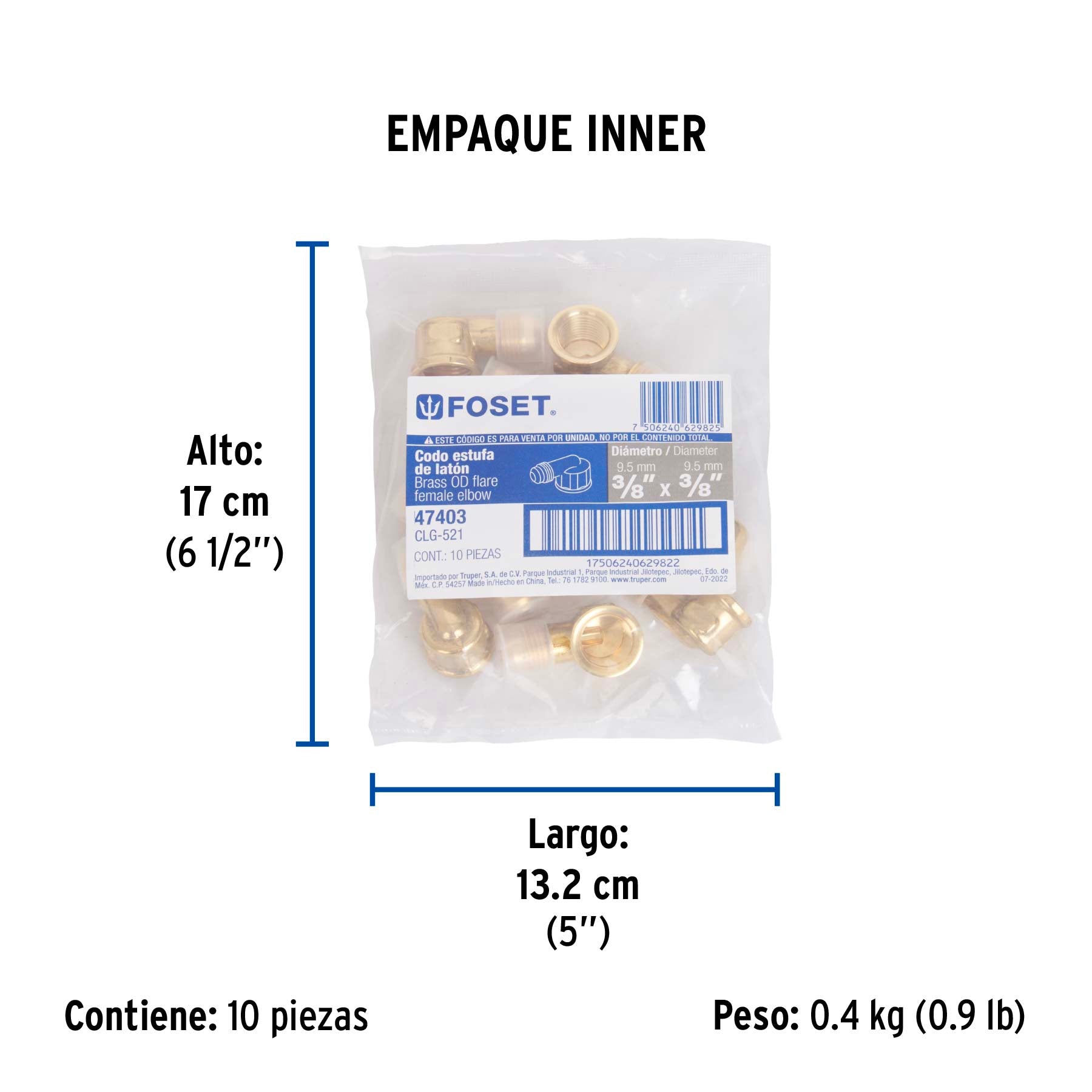 Codo Campana para Gas 3/8" Flare x 3/8" NPT Foset