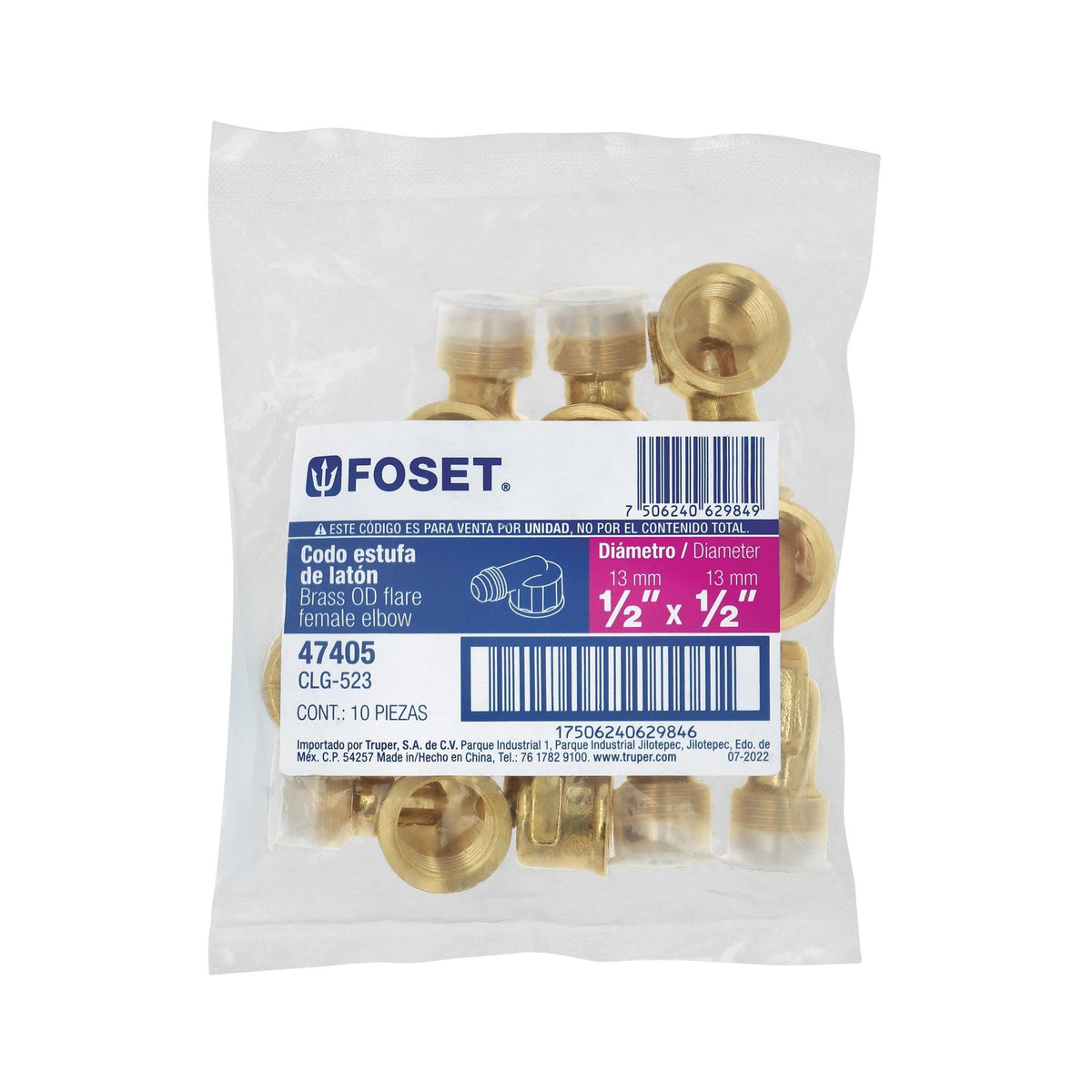 Codo Campana para Gas 1/2" Flare x 1/2" NPT Foset