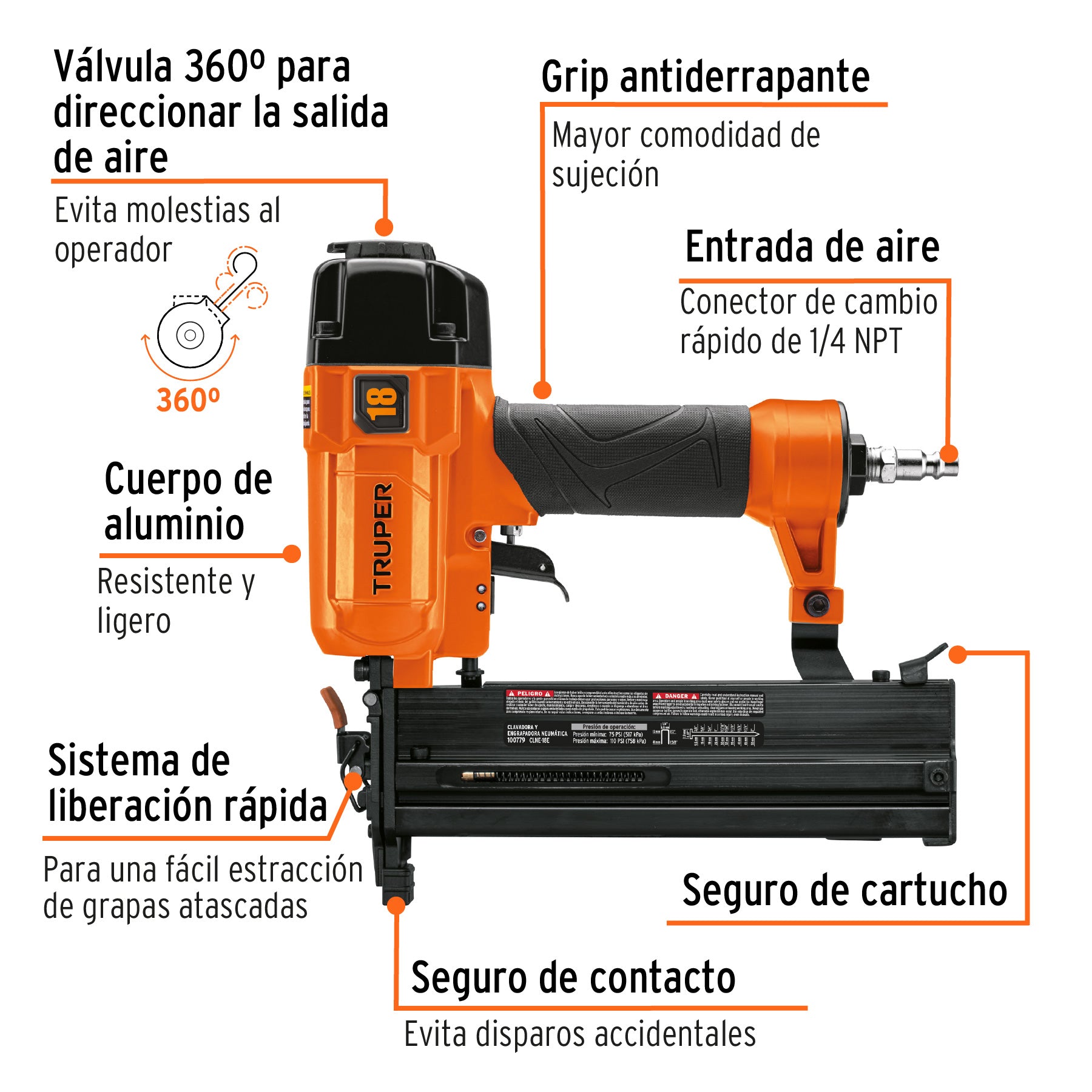 Clavadora y Engrapadora Neumatica Profesional Calibre 18 Truper
