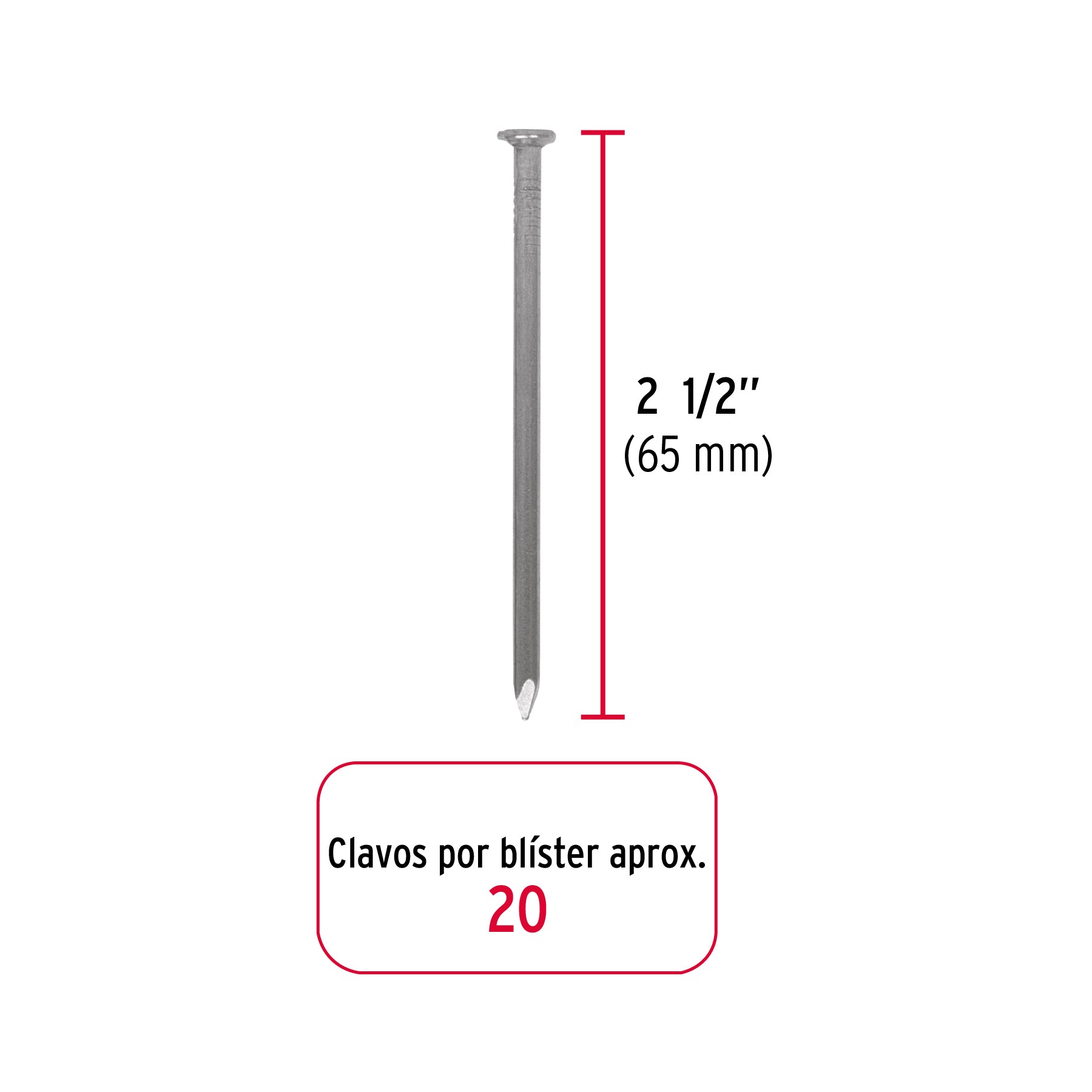 Blister Clavo sin Cabeza Standard 2"1/2 (65 mm) Fiero 20 Piezas