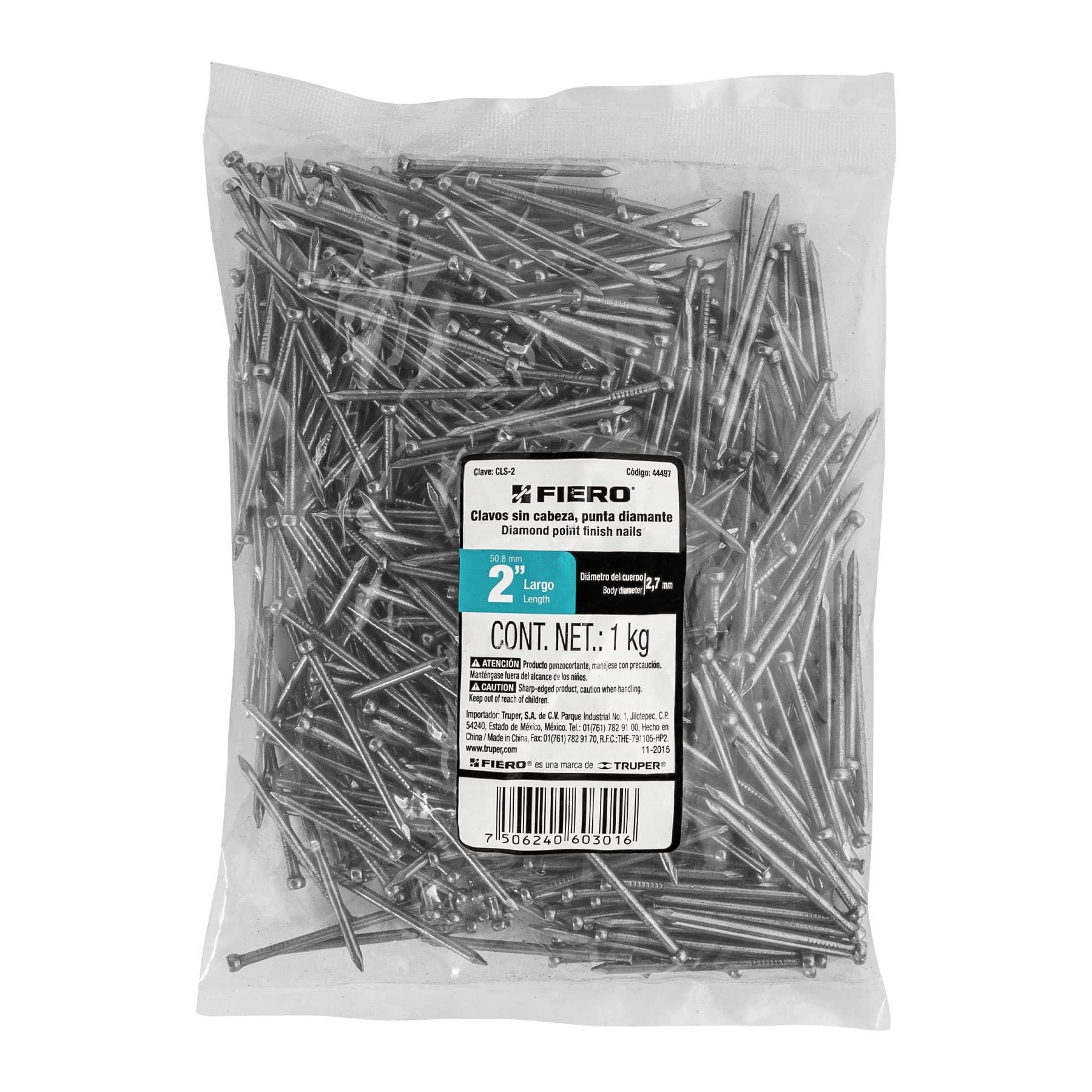Clavo sin Cabeza Estandar 2" Fiero Bolsa 1 Kilo