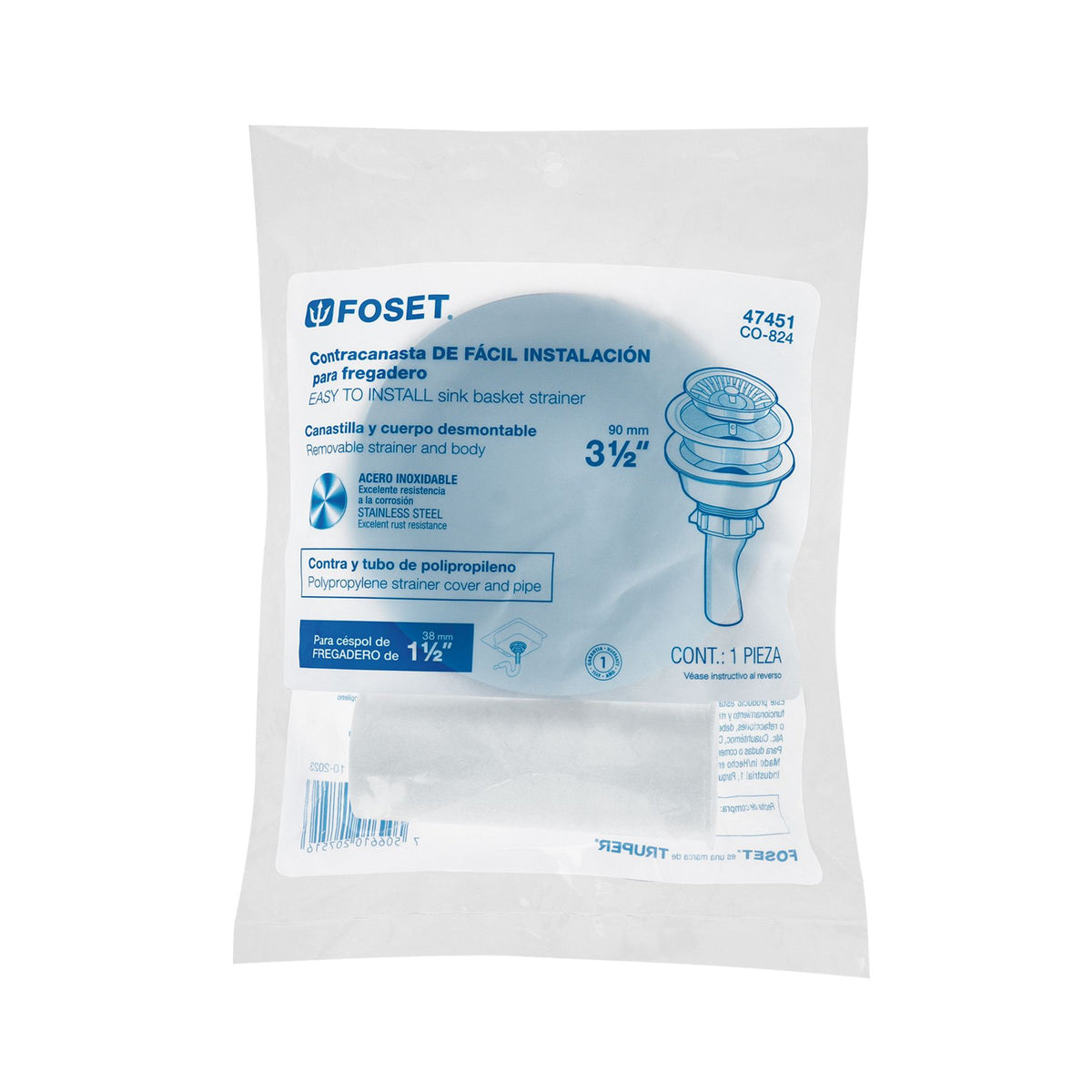 Contracanasta Fregadero Acero Inoxidable Tubo Plastico Instala-Facil FOSET