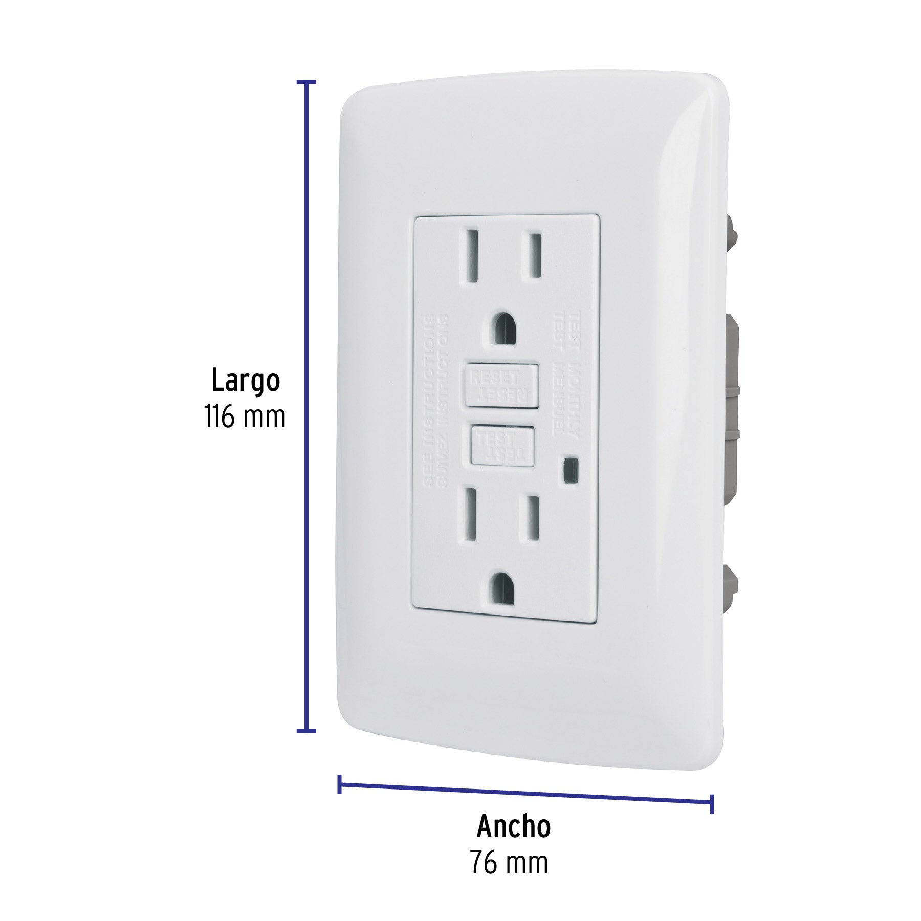 Contacto Duplex 2P + T con Falla a Tierra GFCI (ICFT) con Placa Blanco Linea Italiana Volteck