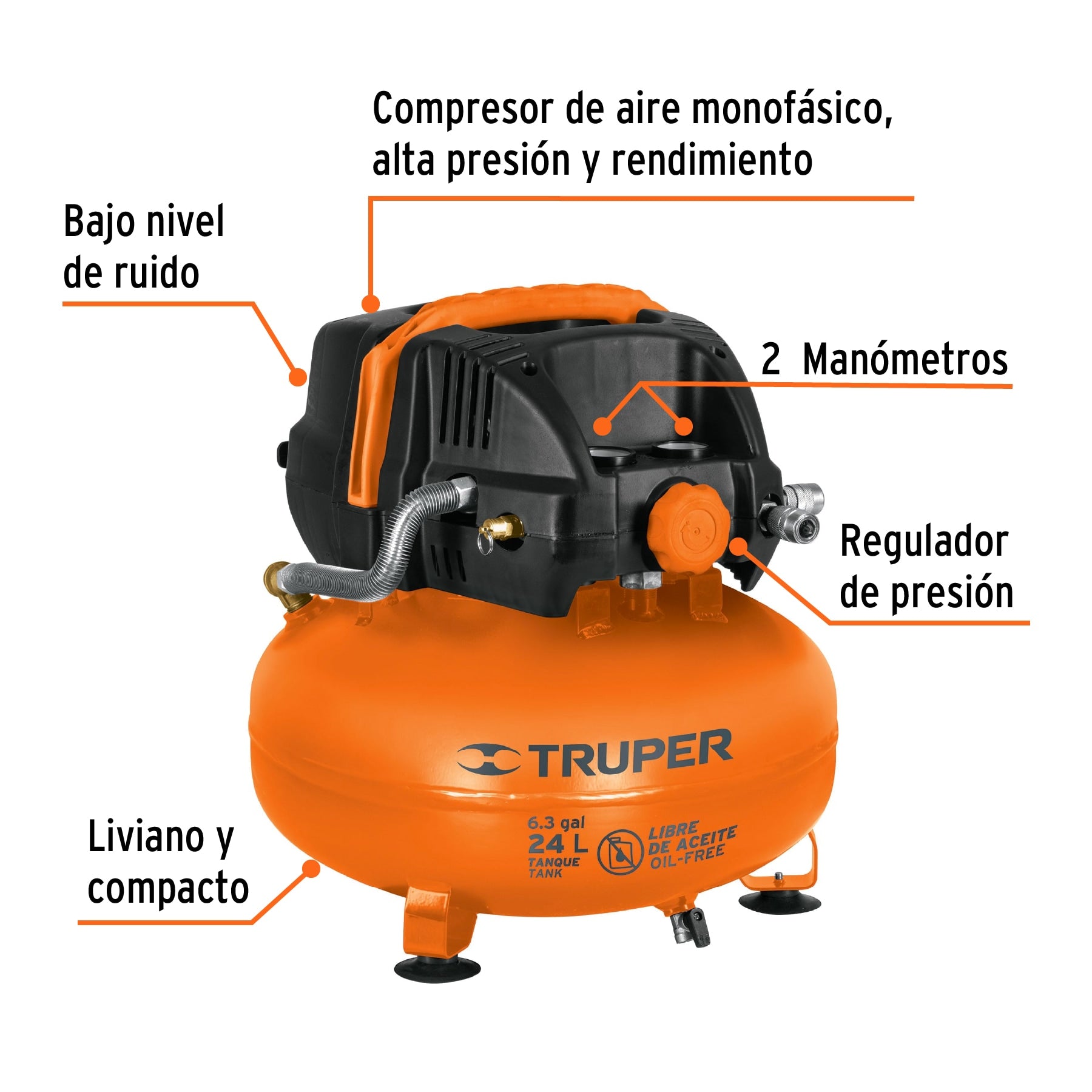 Compresor de Aire Libre de Aceite 24 Litros 2-2/3 HP Truper