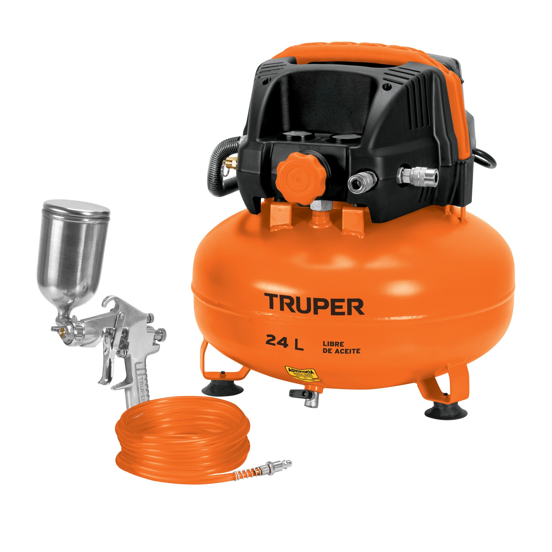 Kit Compresor de Aire Libre de Aceite 24 Litros Manguera y Pistola para Pintar Truper