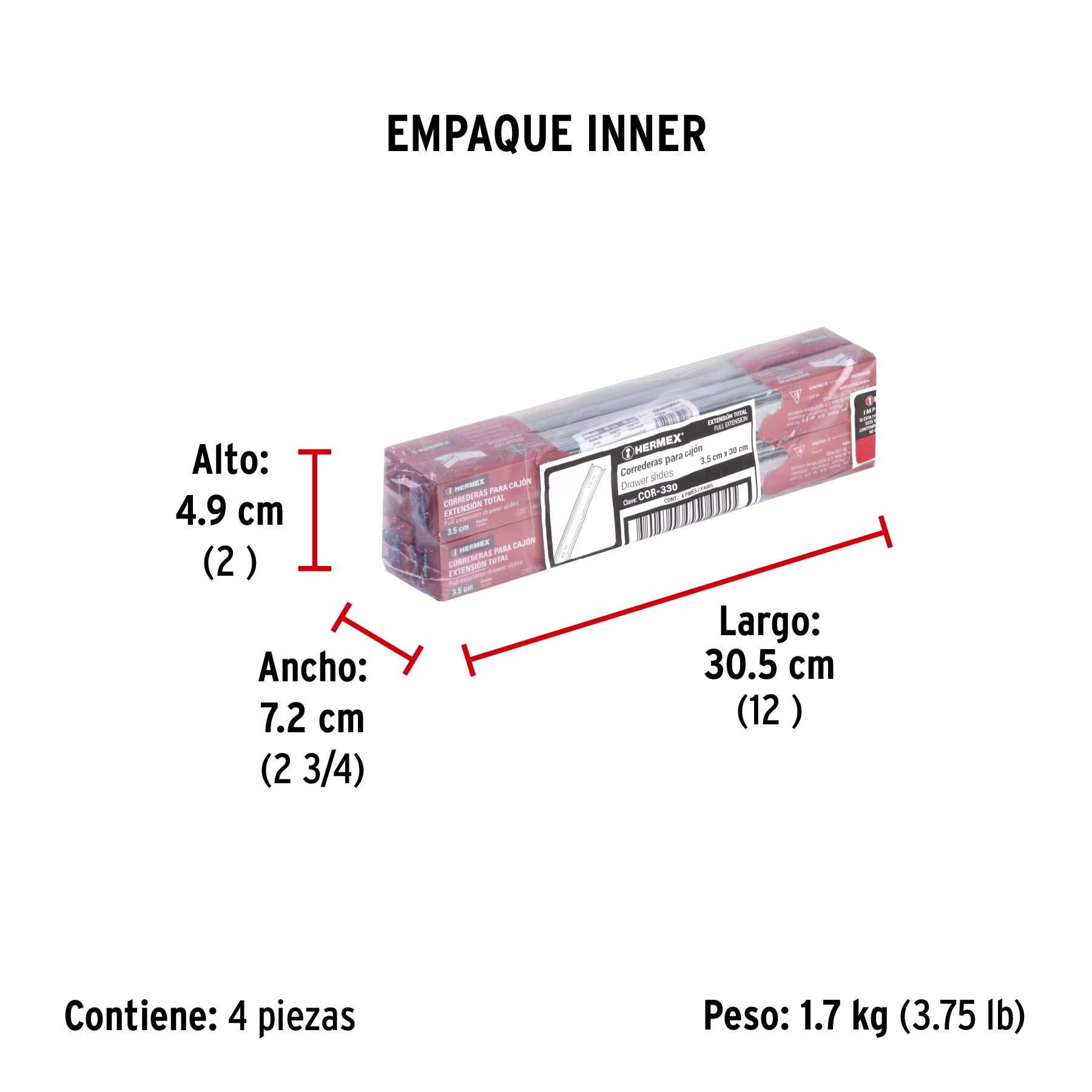 Correderas de Extension Total Ancho 3.5 cm Fiero Largo 30 cm