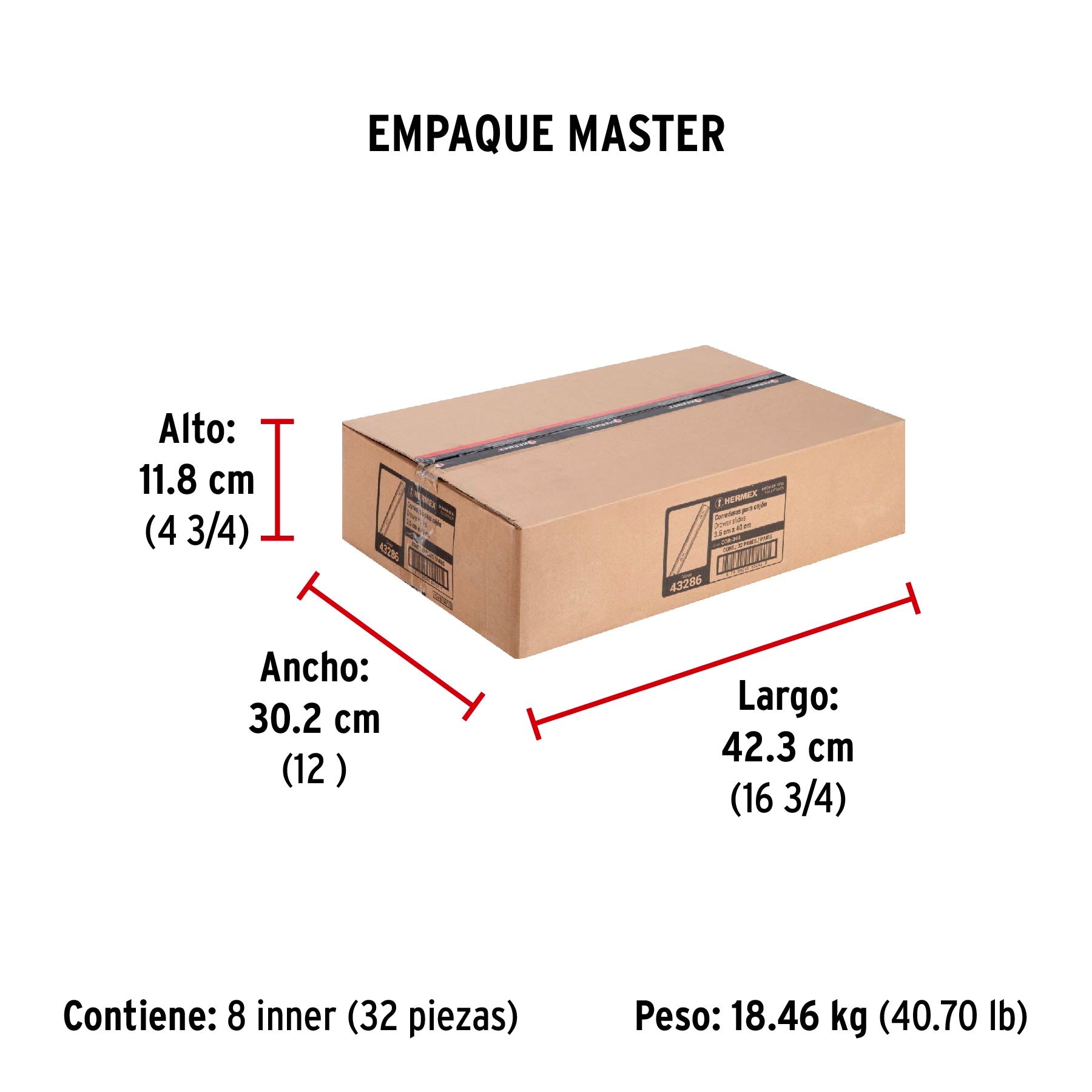 Correderas de Extension Total Ancho 3.5 cm Fiero Largo 40 cm