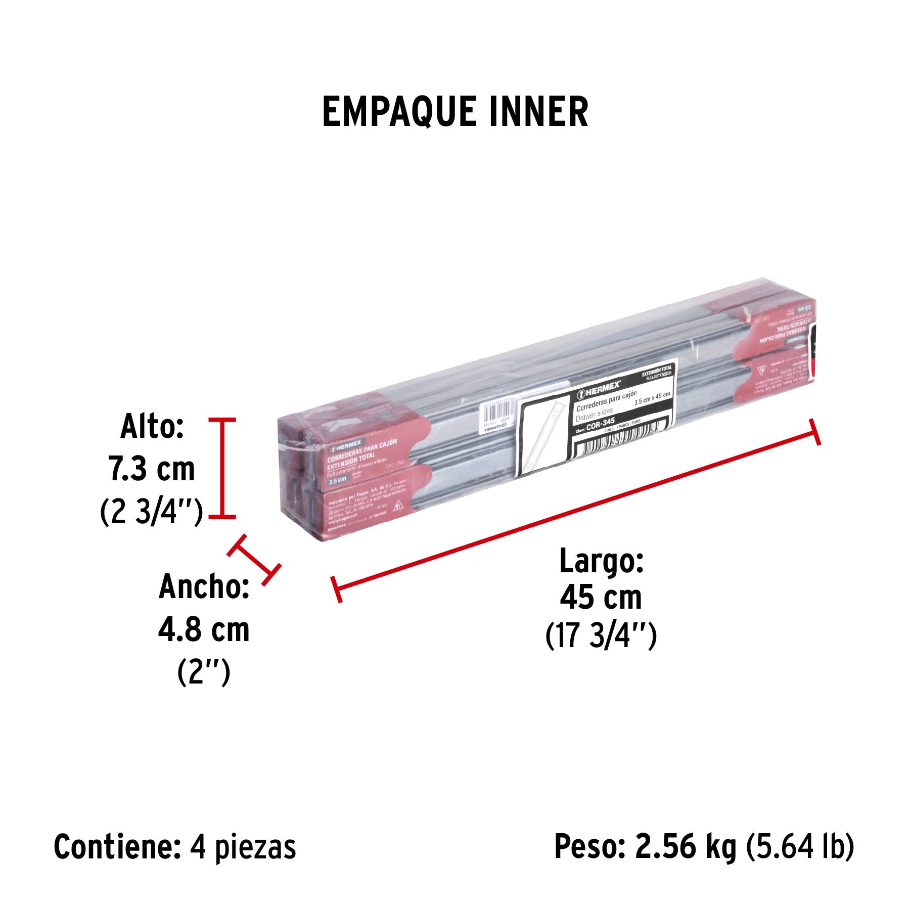Correderas de Extension Total Ancho 3.5 cm Fiero Largo 45 cm