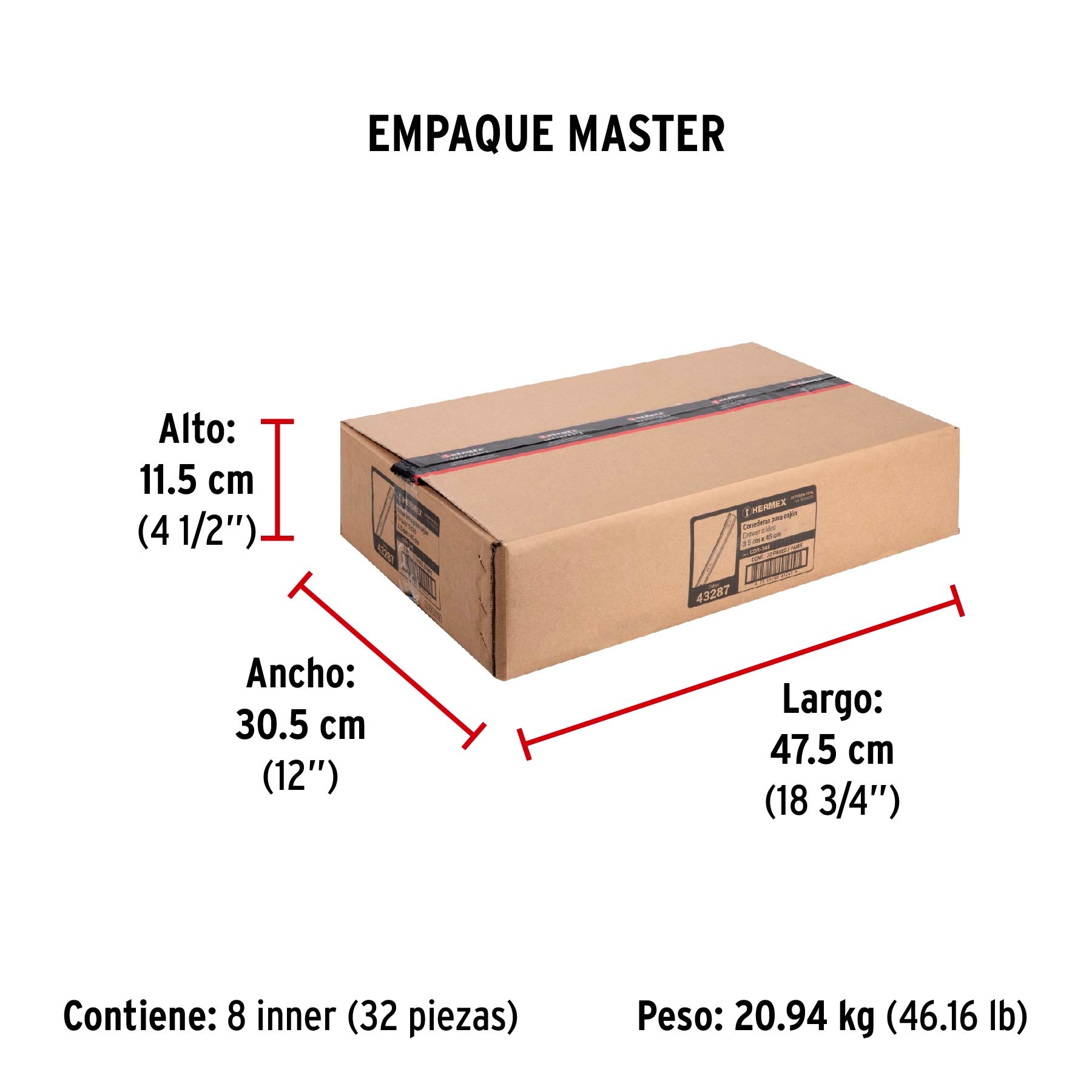Correderas de Extension Total Ancho 3.5 cm Fiero Largo 45 cm