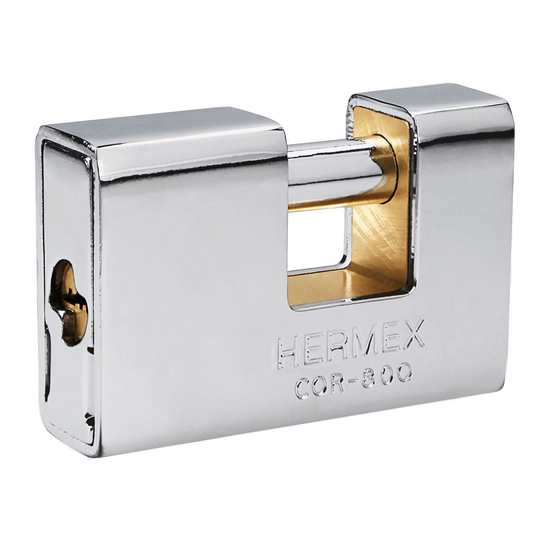 Candado para Cortina 80 mm Cuerpo de Laton Blindado Llave de Puntos Hermex