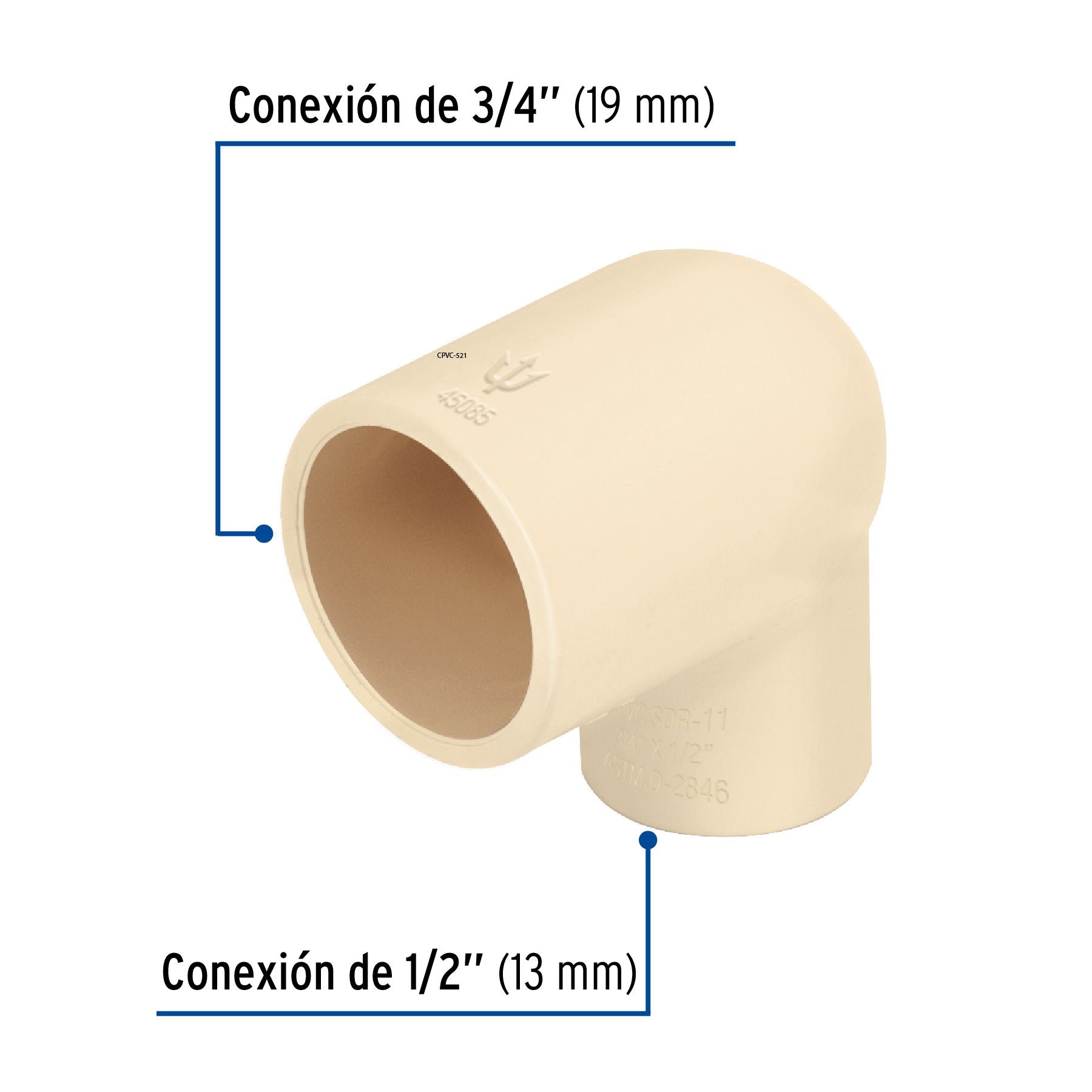 Codo CPVC 90° Reducido FOSET 3/4" x 1/2"