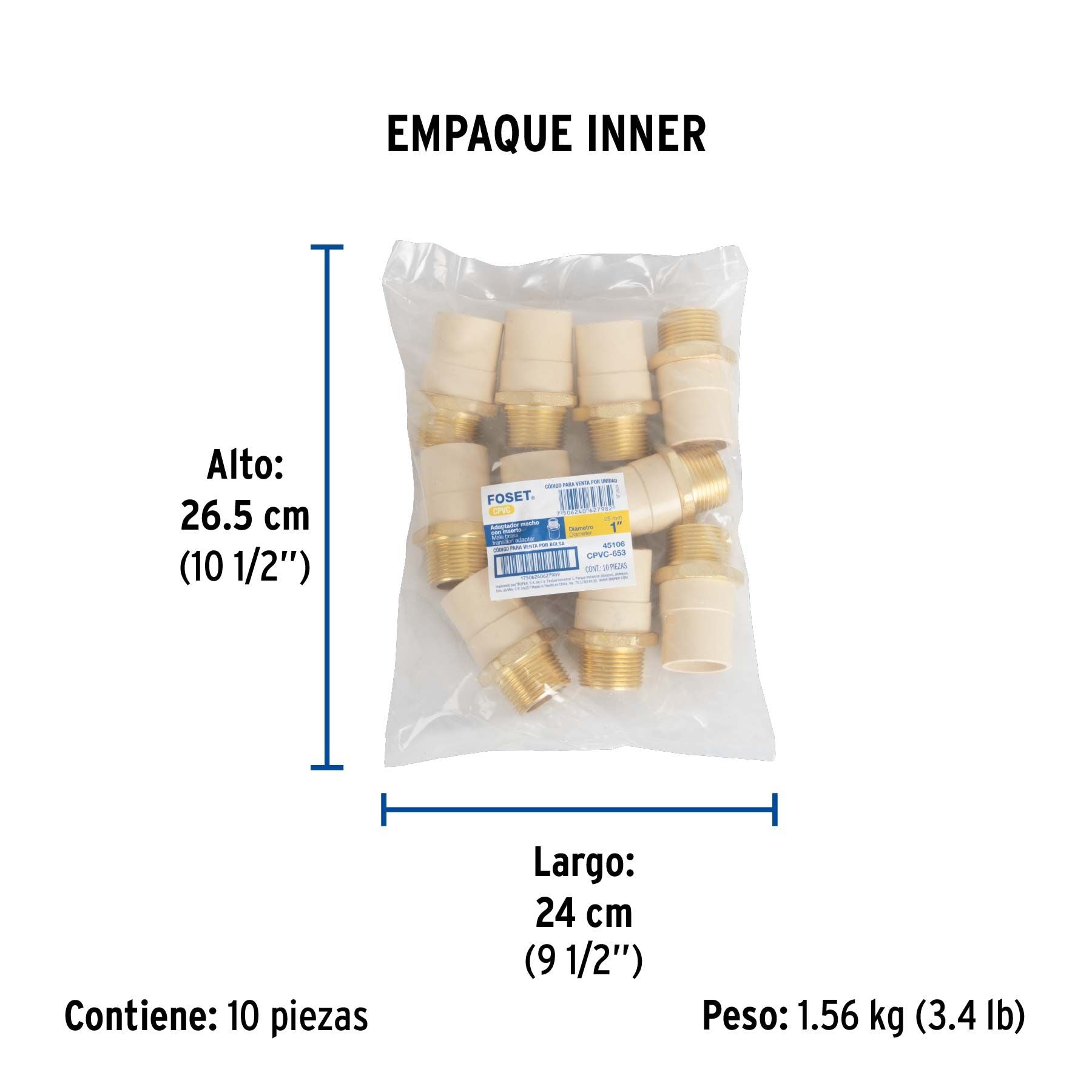 Conector Exterior CPVC Inserto Laton FOSET 1"