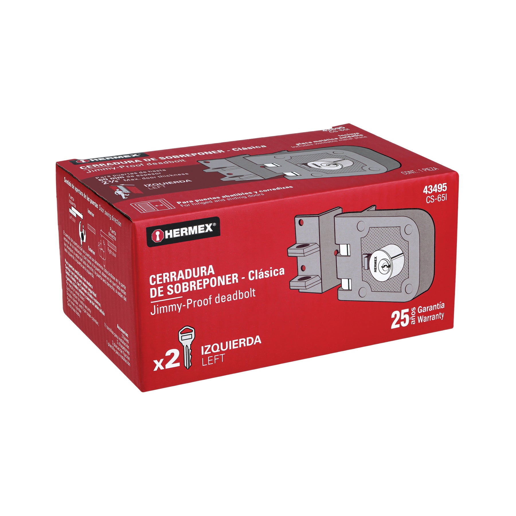 Cerradura de Sobreponer Puerta Corrediza Clasica Izquierda Hermex