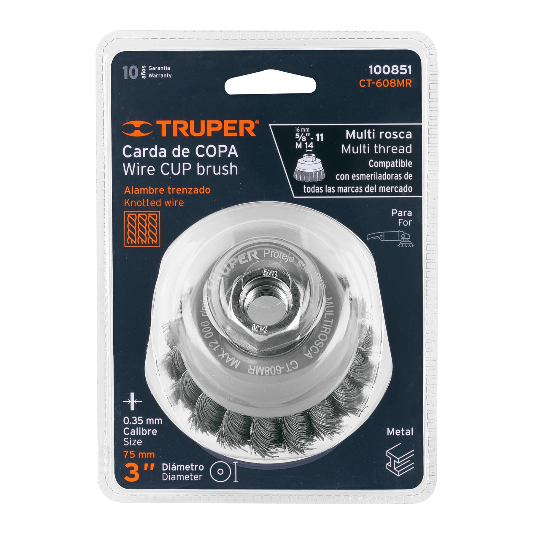 Carda Copa Alambre Trenzado Fino Multi-Rosca Truper 3"
