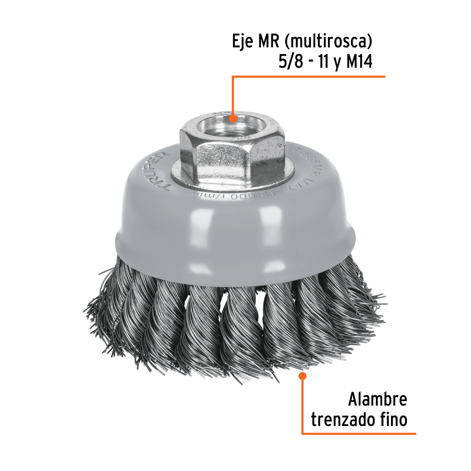 Carda Copa Alambre Trenzado Fino Multi-Rosca Truper 3"