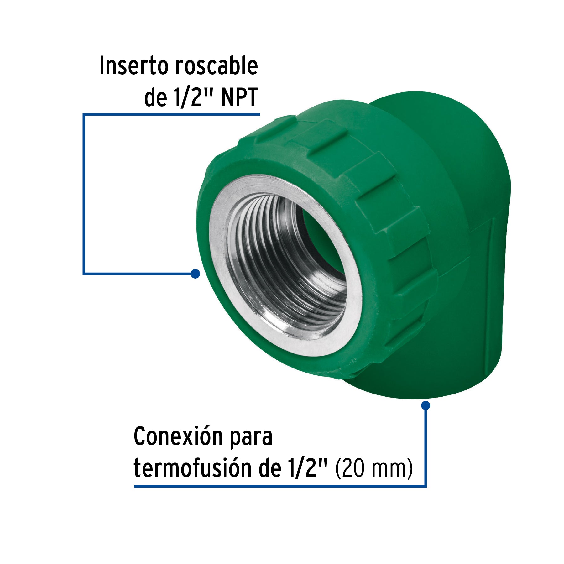Codo PPR 90° Rosca Interior 1/2" (20 mm) Termoflow