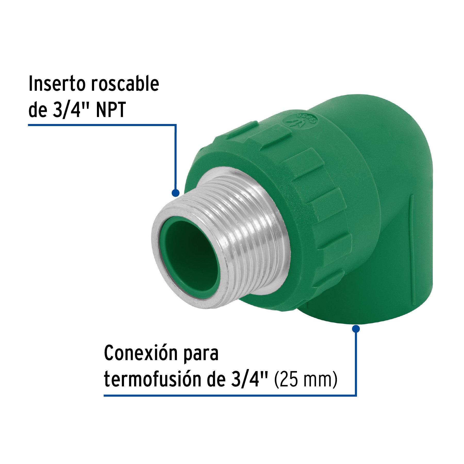 Codo PPR 90° Rosca Exterior 3/4" (25 mm) Termoflow