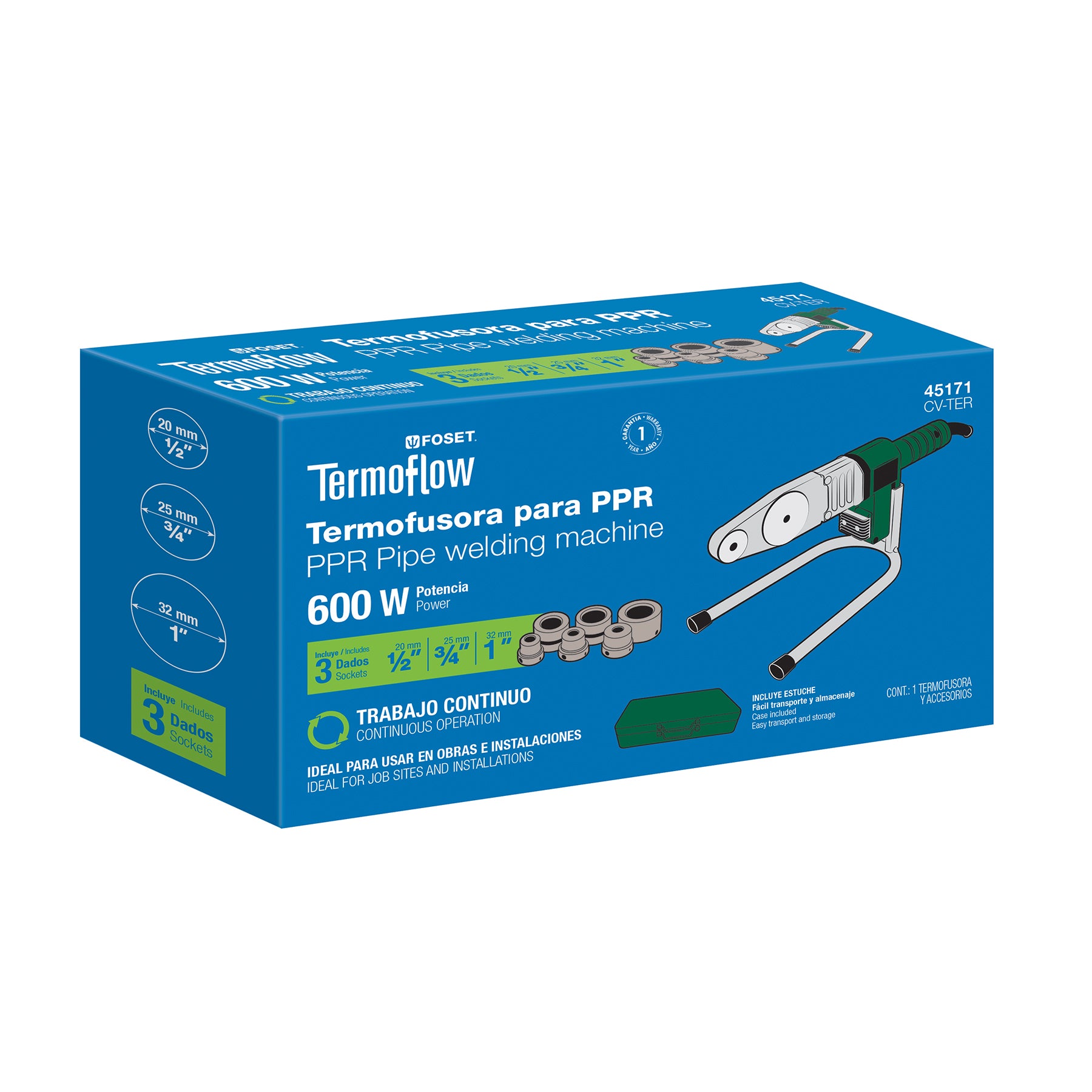 Termofusora 600 Watts para PPR con Dados Termoflow