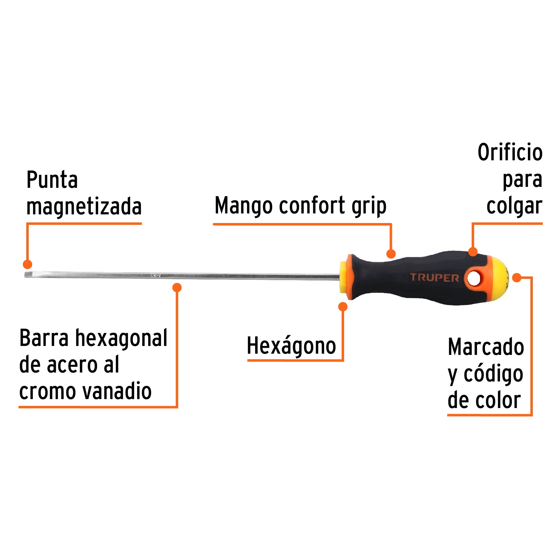 Desarmador Mango Comfort Grip Truper Plano 1/8" X 6"