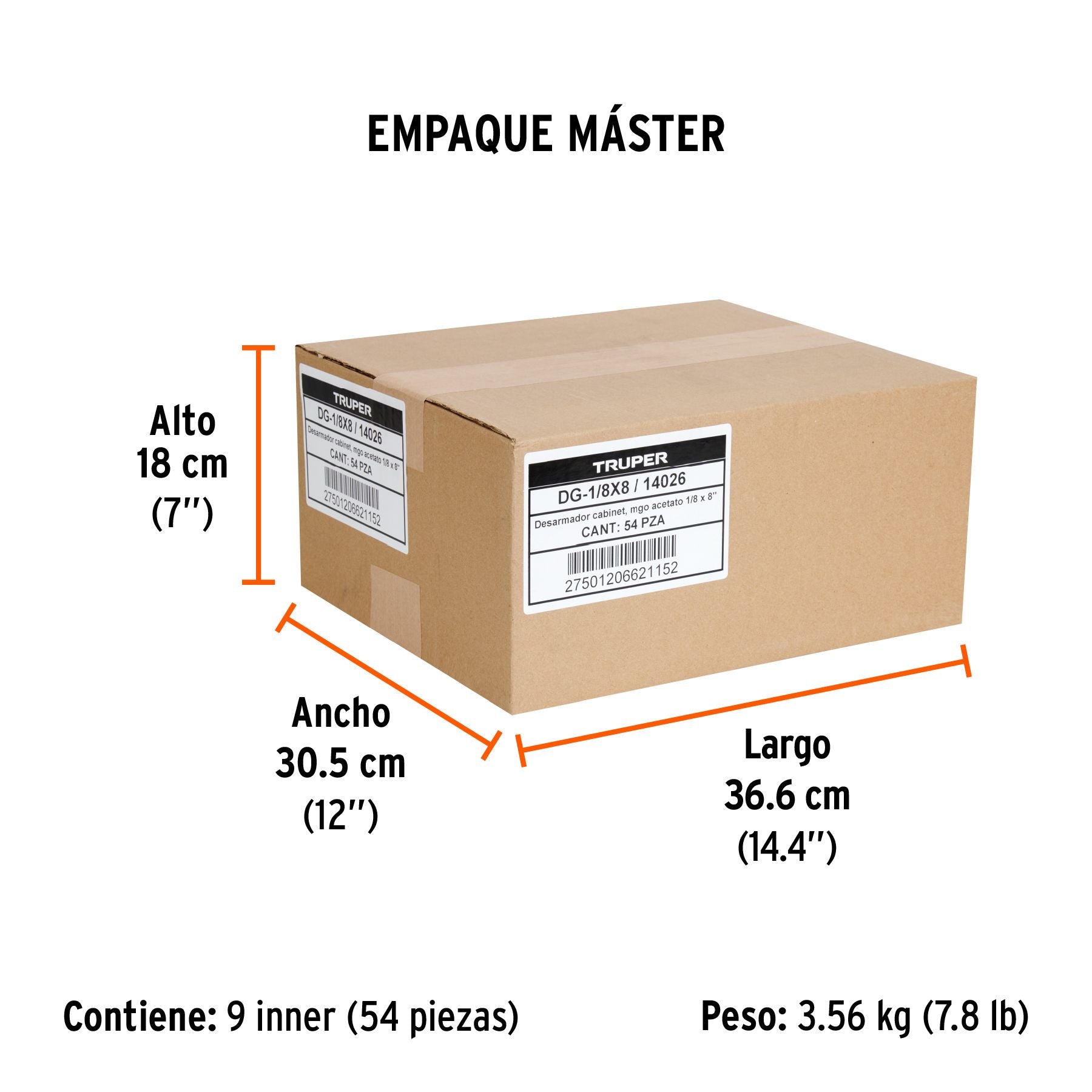 Desarmador Mango de Acetato Truper Plano 1/8" X 8"