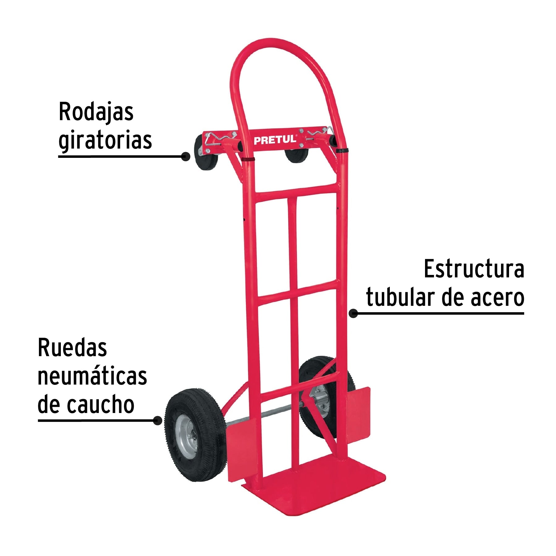 Diablo Plataforma 2 Posiciones 385 Kilos Ruedas Neumaticas Pretul