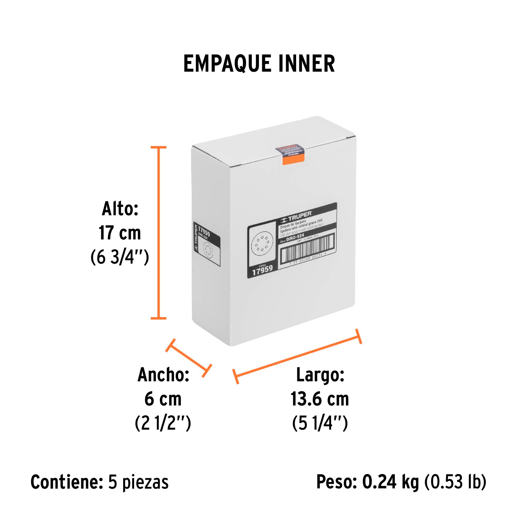 Caja con 5 Discos de Lija con Velcro Perforado 5" Grano 240 Truper
