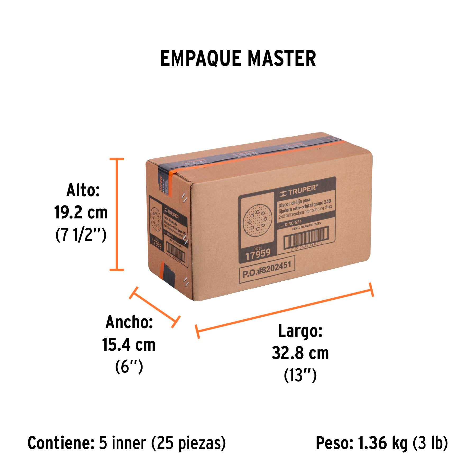 Caja con 5 Discos de Lija con Velcro Perforado 5" Grano 240 Truper
