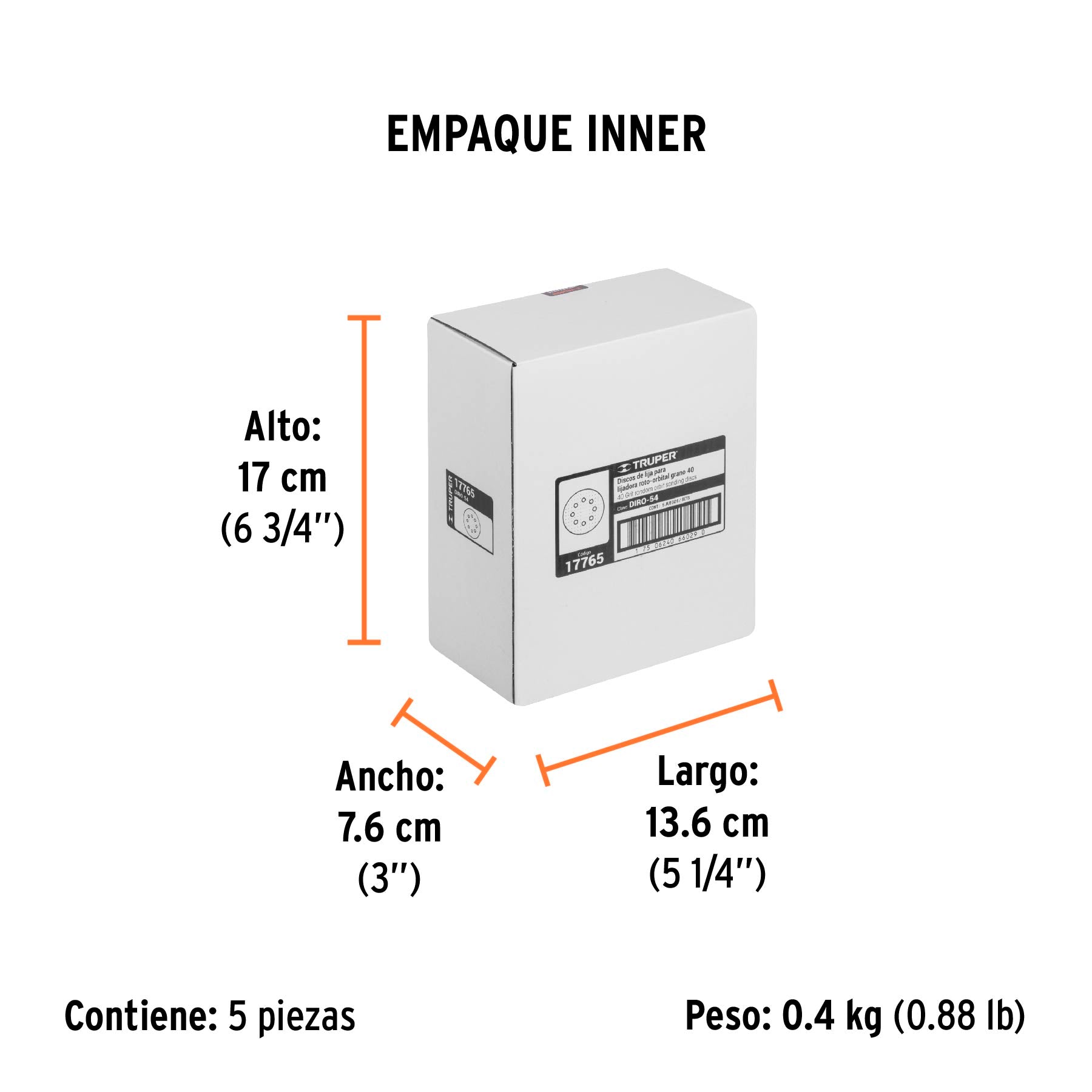 Caja con 5 Discos de Lija con Velcro Perforado 5" Grano 40 Truper