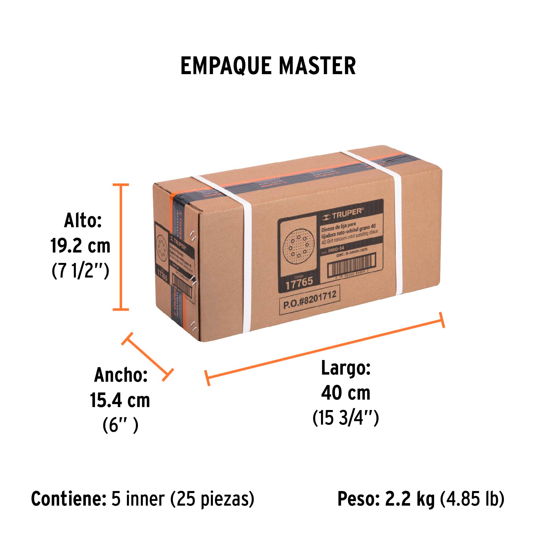 Caja con 5 Discos de Lija con Velcro Perforado 5" Grano 40 Truper