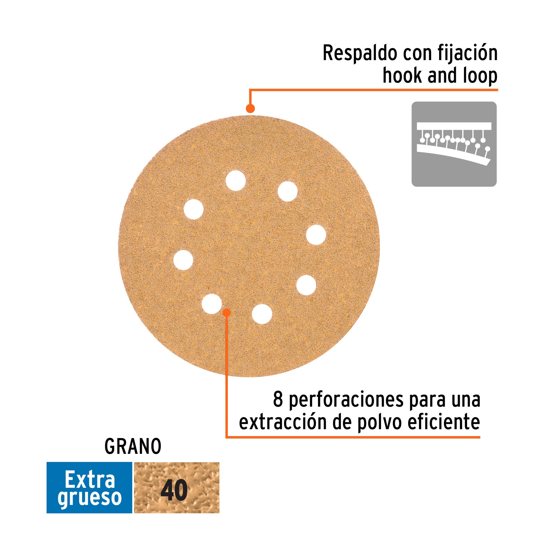 Caja con 5 Discos de Lija con Velcro Perforado 5" Grano 40 Truper