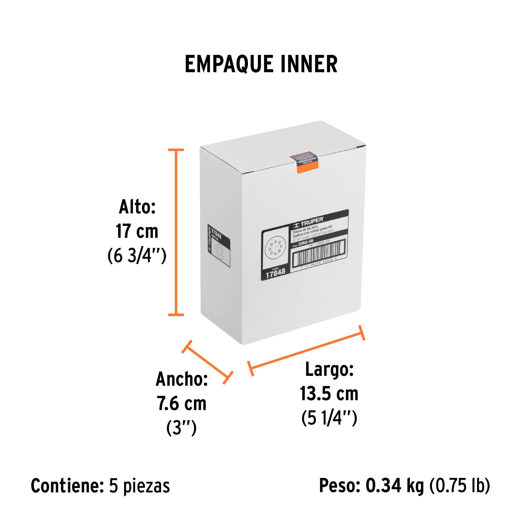 Caja con 5 Discos de Lija con Velcro Perforado 5" Grano 60 Truper