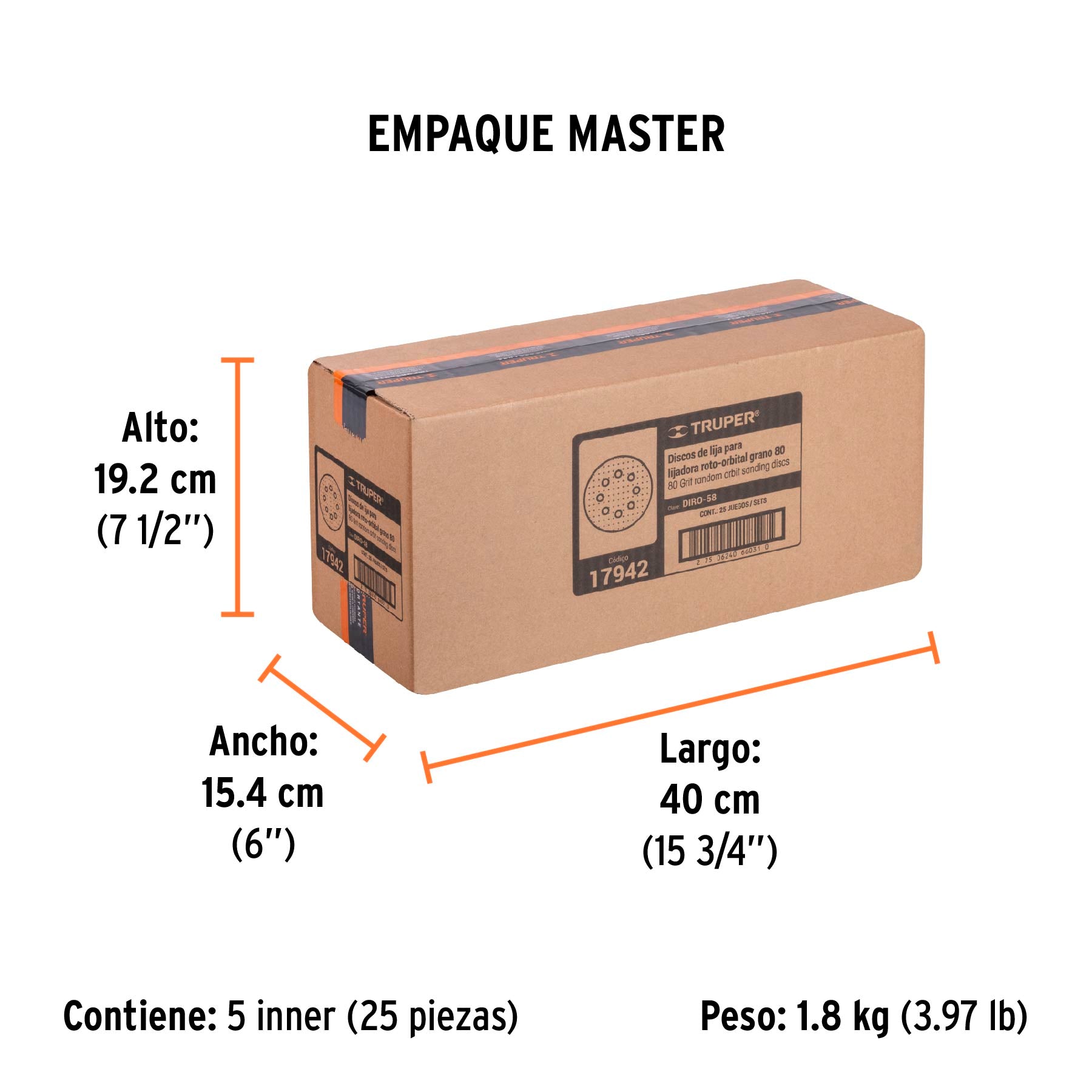 Caja con 5 Discos de Lija con Velcro Perforado 5" Grano 80 Truper
