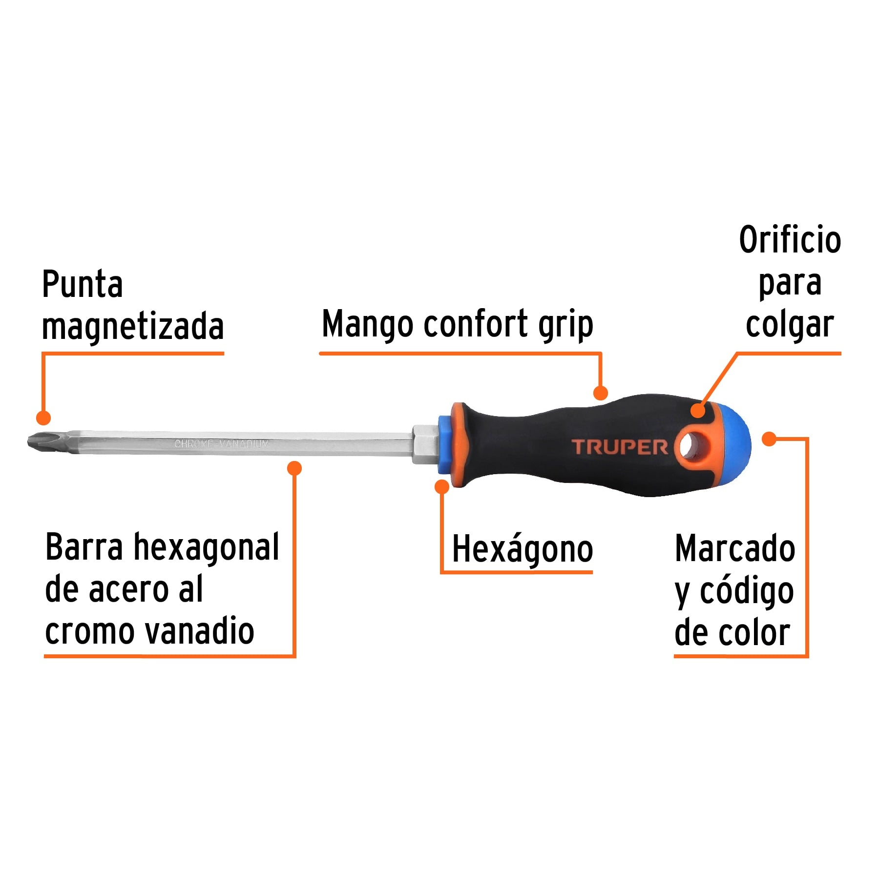 Desarmador Mango Comfort Grip Truper de Cruz 5/16" (#3) X 6"