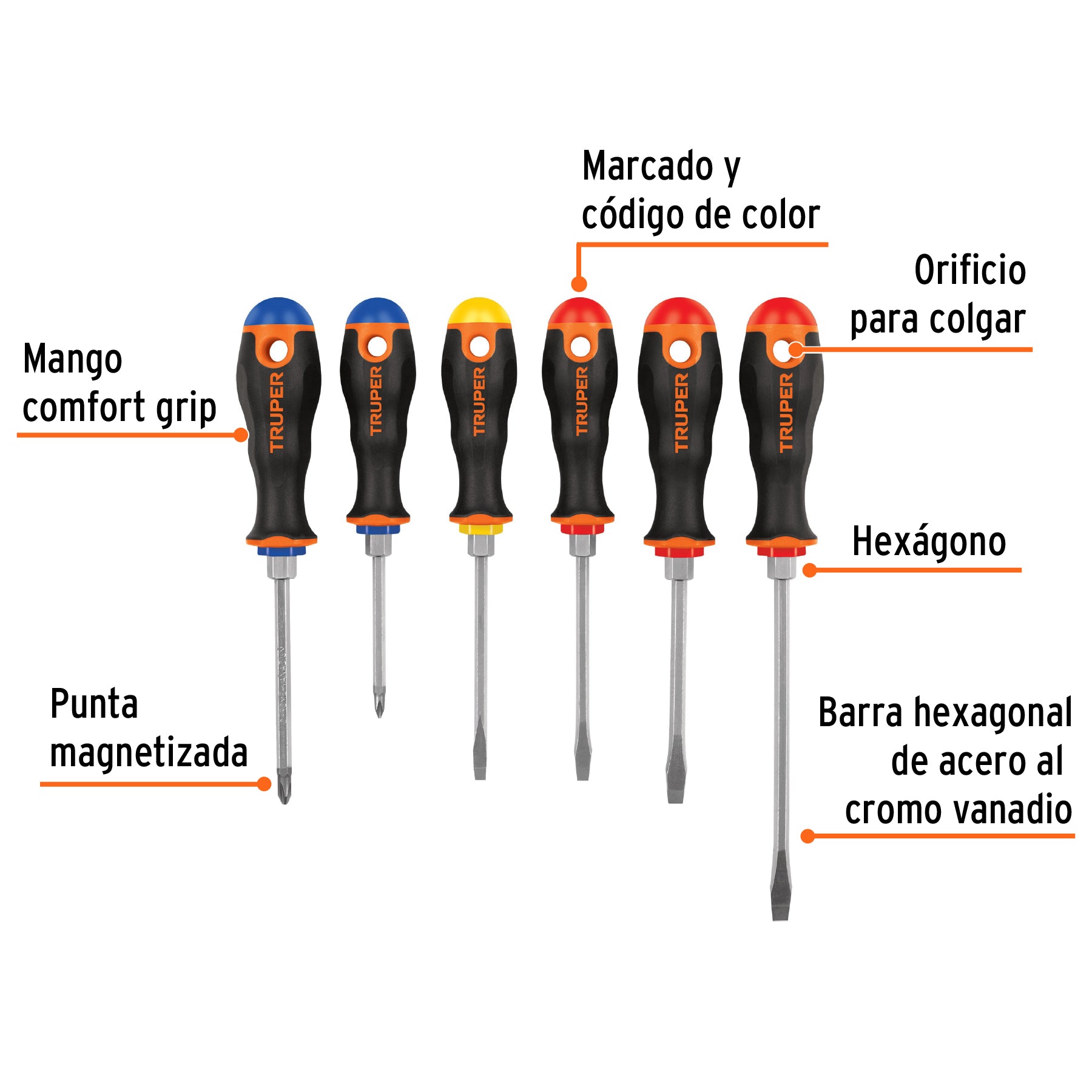 Juego de 6 Desarmadores Mango Comfort Grip Truper