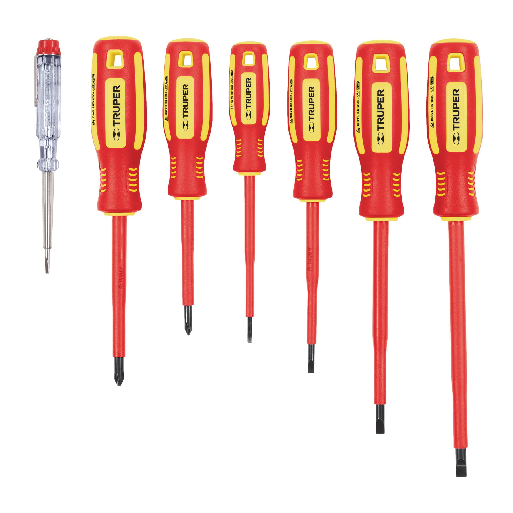 Juego de 6 Desarmadores Dielectricos y 1 Probador de Corriente Truper