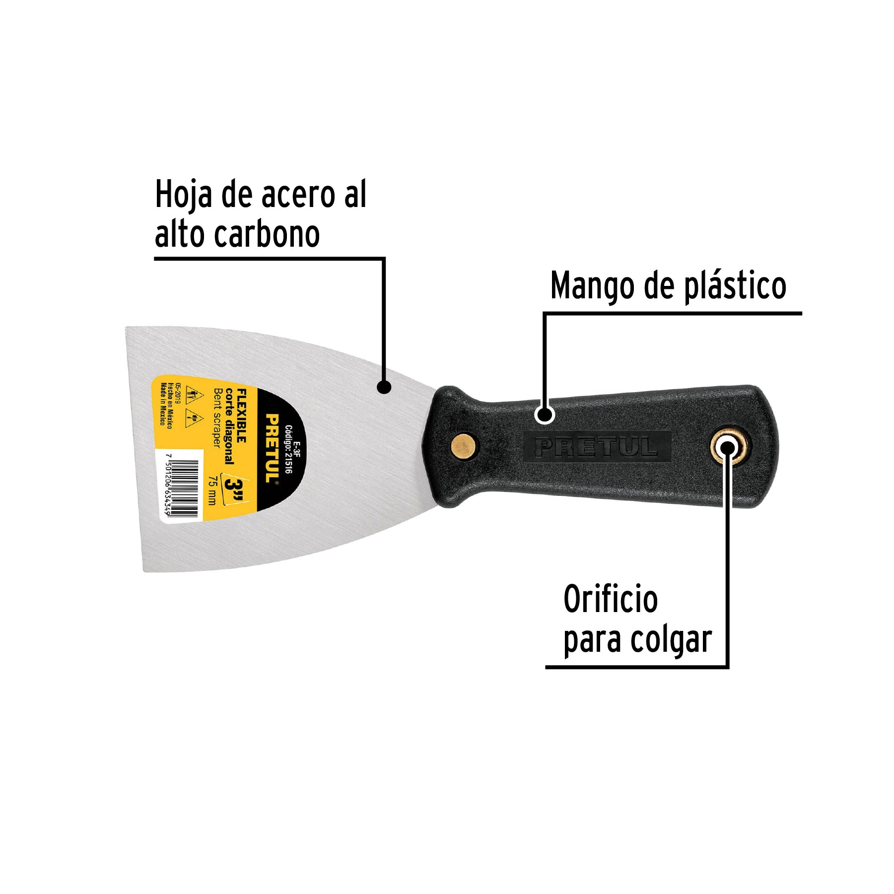 Espatula Flexible Mango de Plastico Pretul 3"