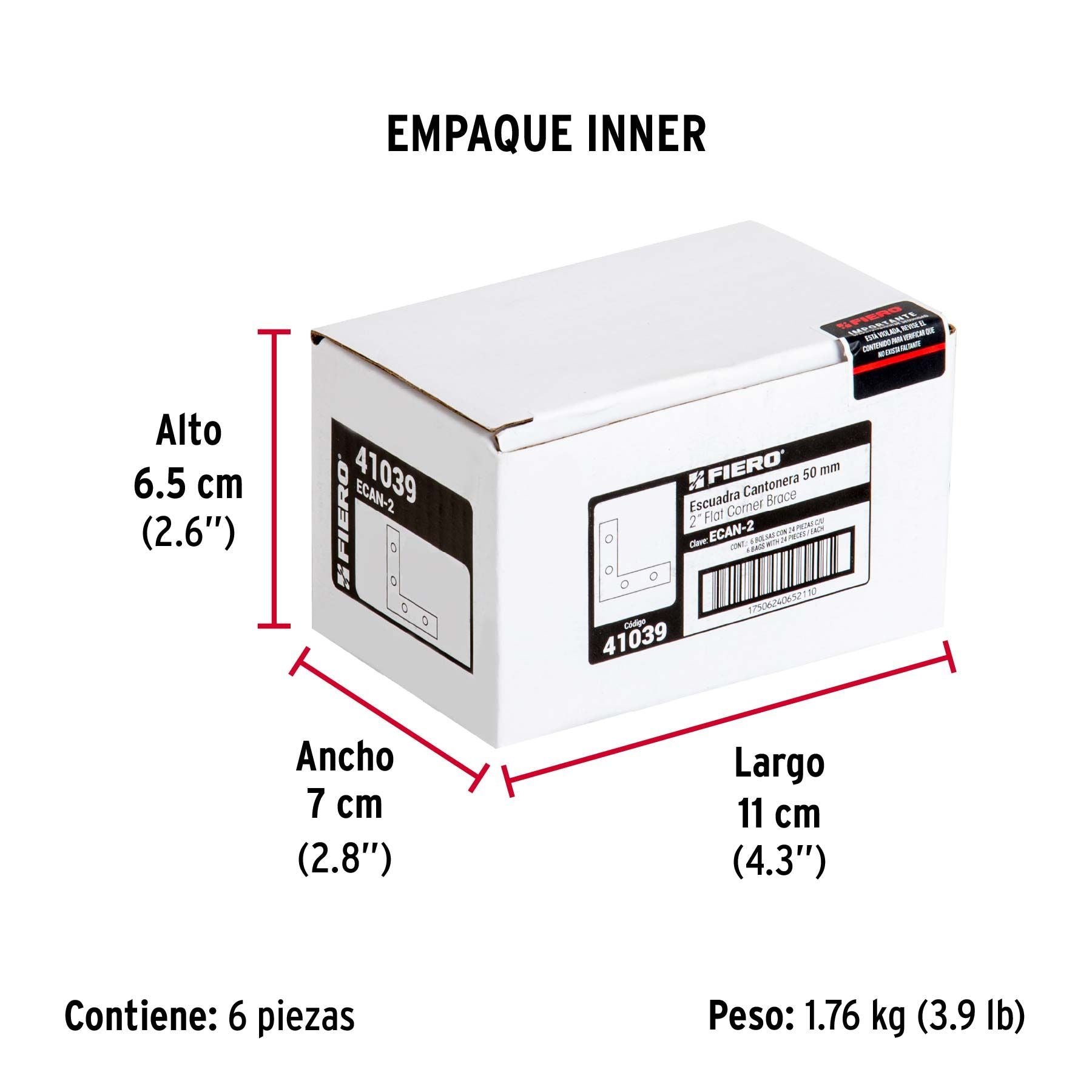 Esquinero Plano Cantonero 2" Fiero Bolsa 24 Piezas