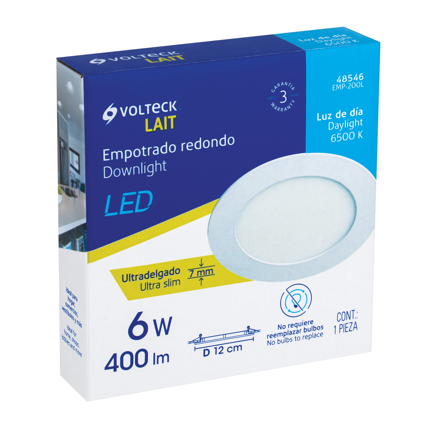 Luminario de Empotrar LED Redondo Volteck 6 Watts Luz de Dia