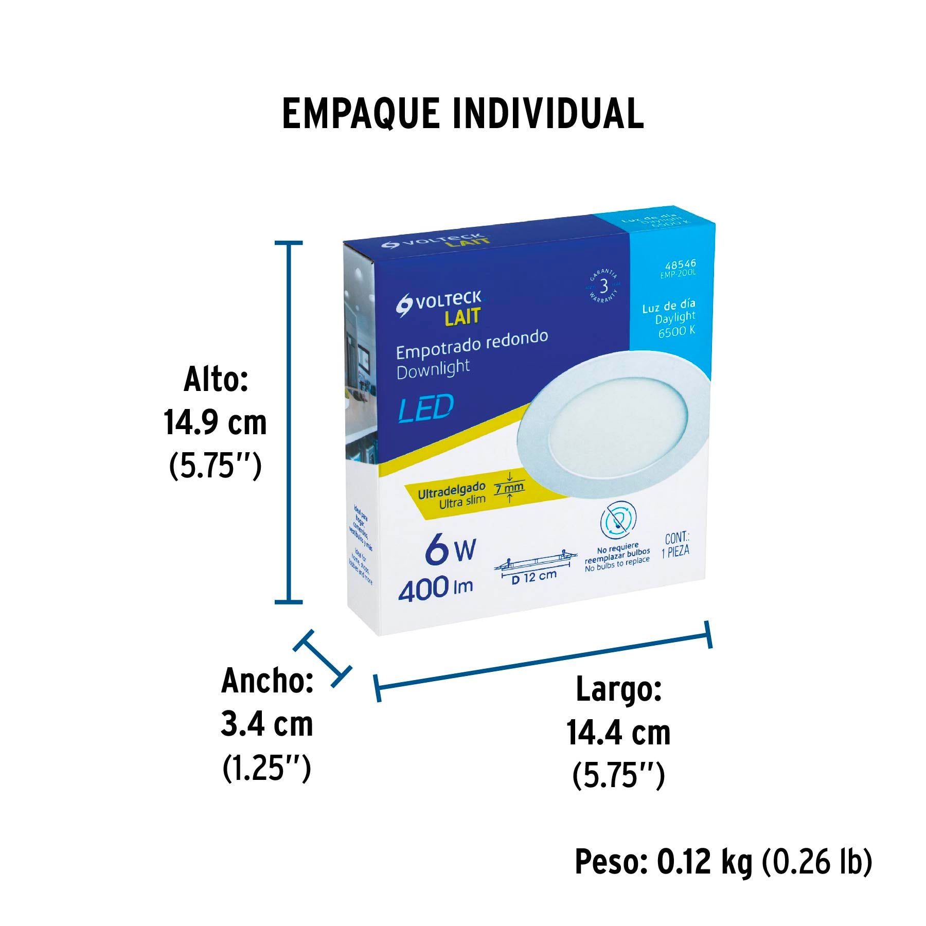Luminario de Empotrar LED Redondo Volteck 6 Watts Luz de Dia