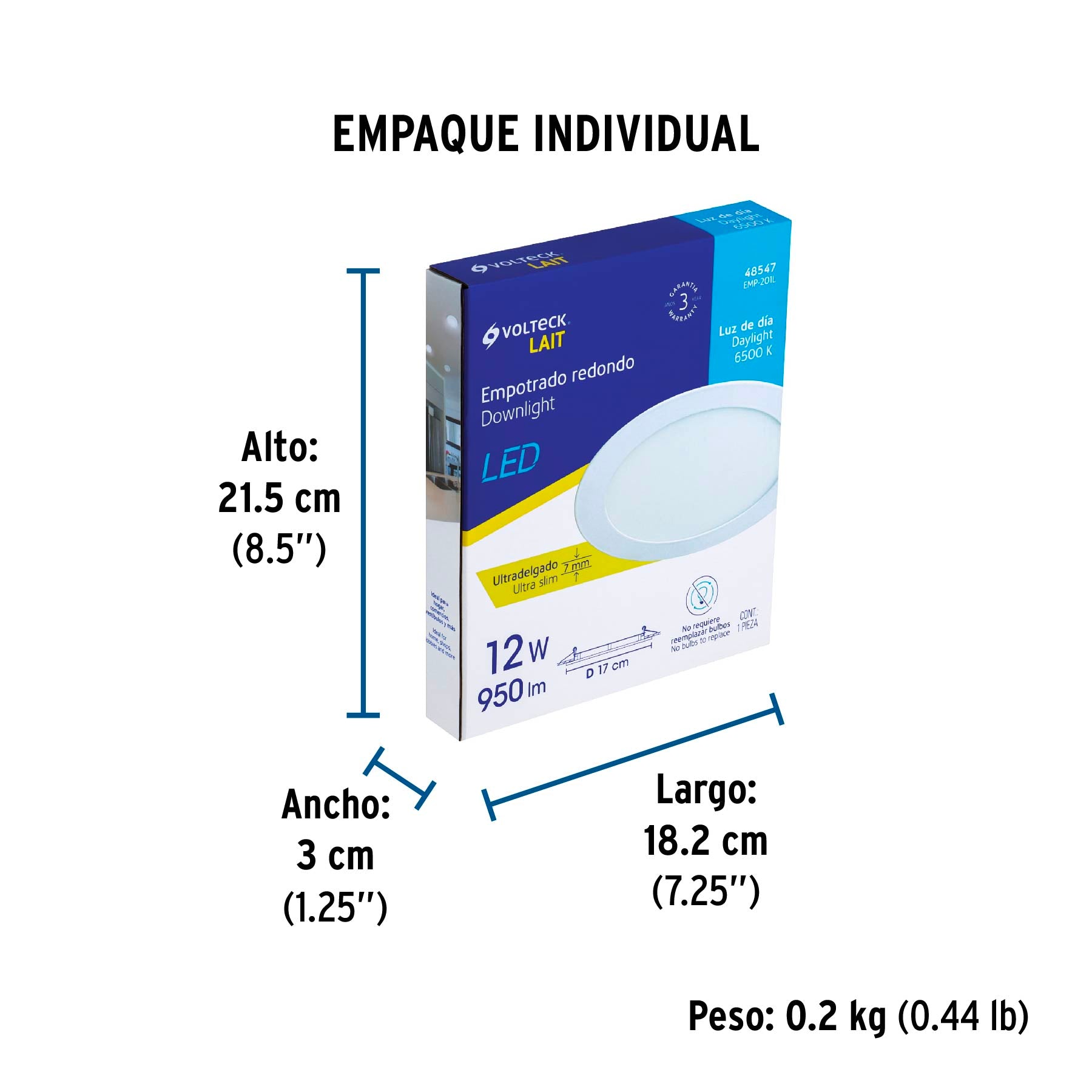 Luminario de Empotrar LED Redondo Volteck 12 Watts Luz de Dia