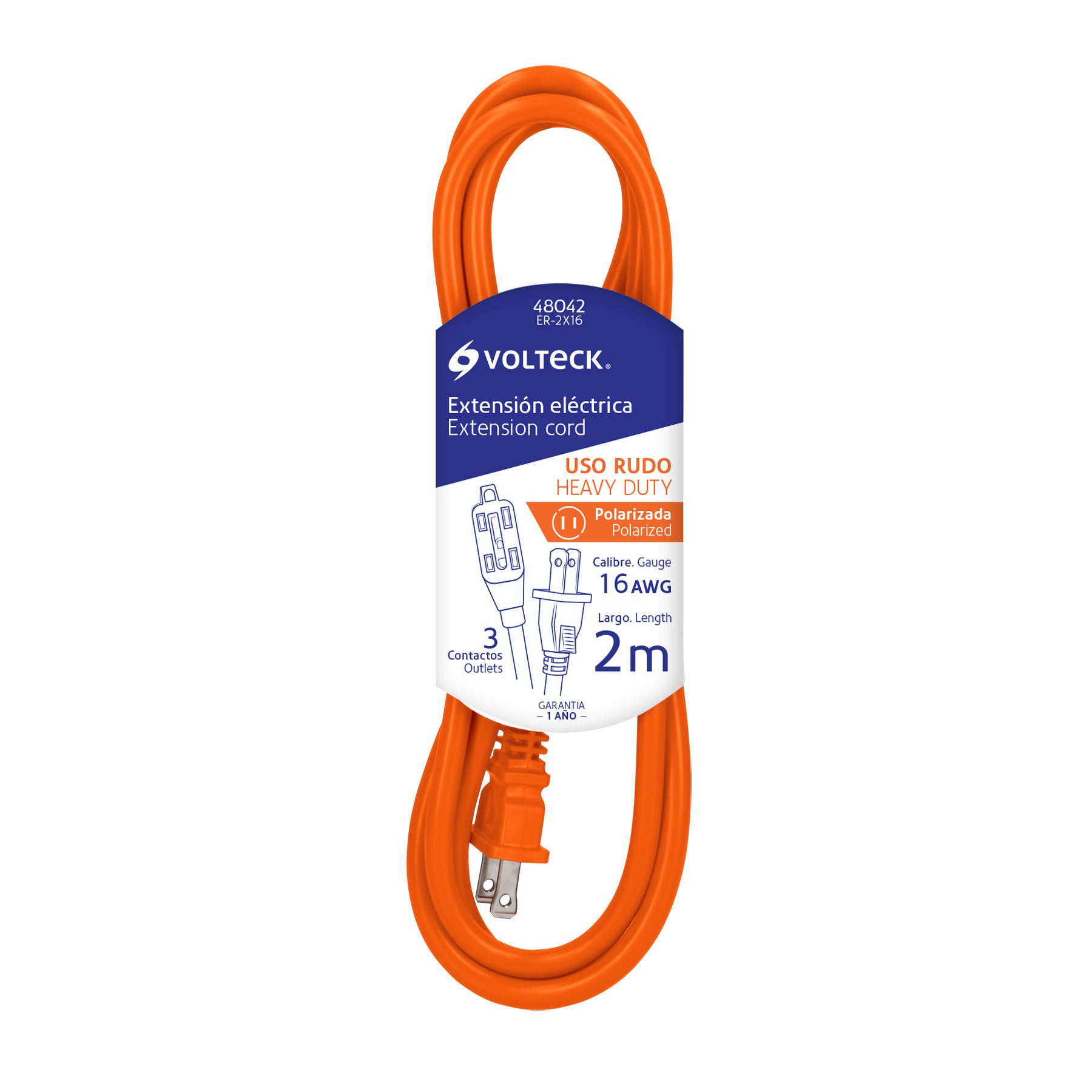 Extension Electrica Uso Rudo Naranja Volteck 2 Metros