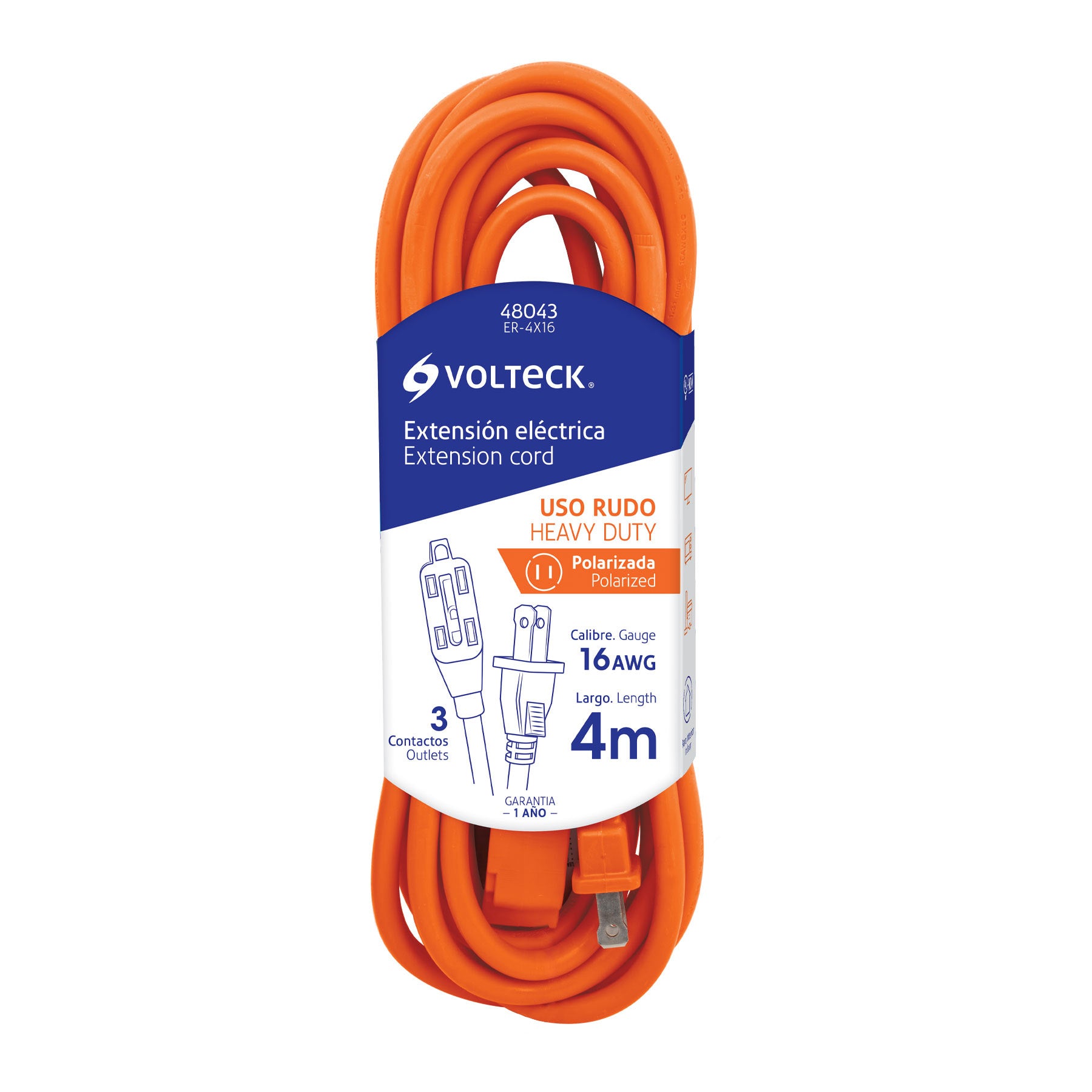 Extension Electrica Uso Rudo Naranja Volteck 4 Metros