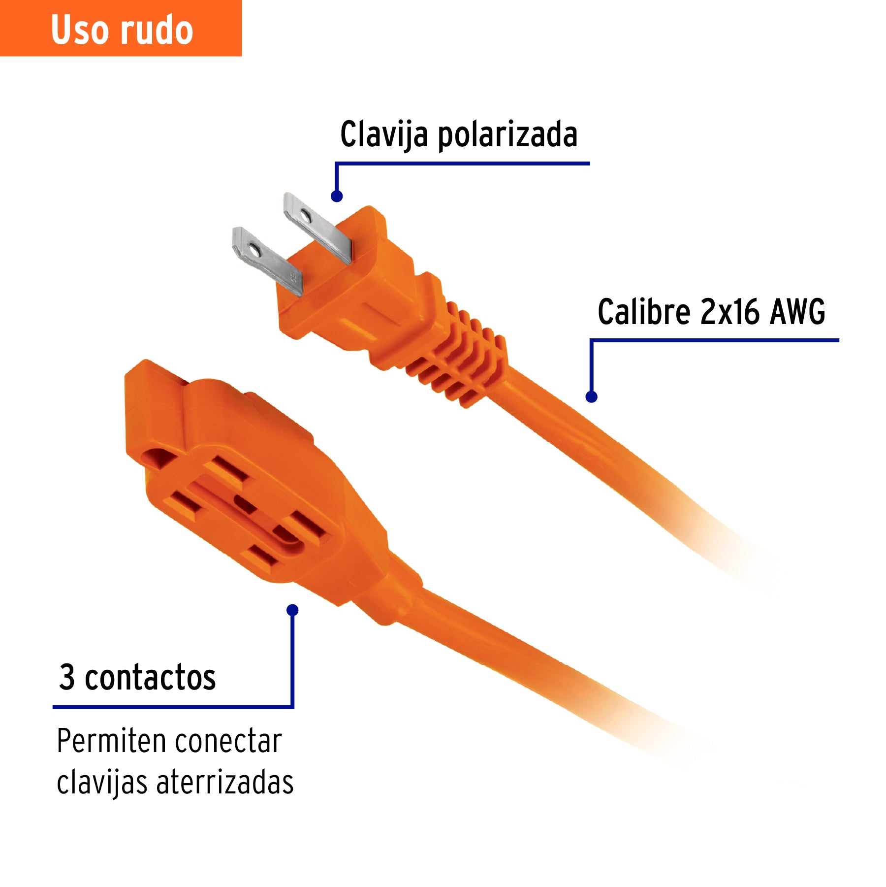 Extension Electrica Uso Rudo Naranja Volteck 4 Metros