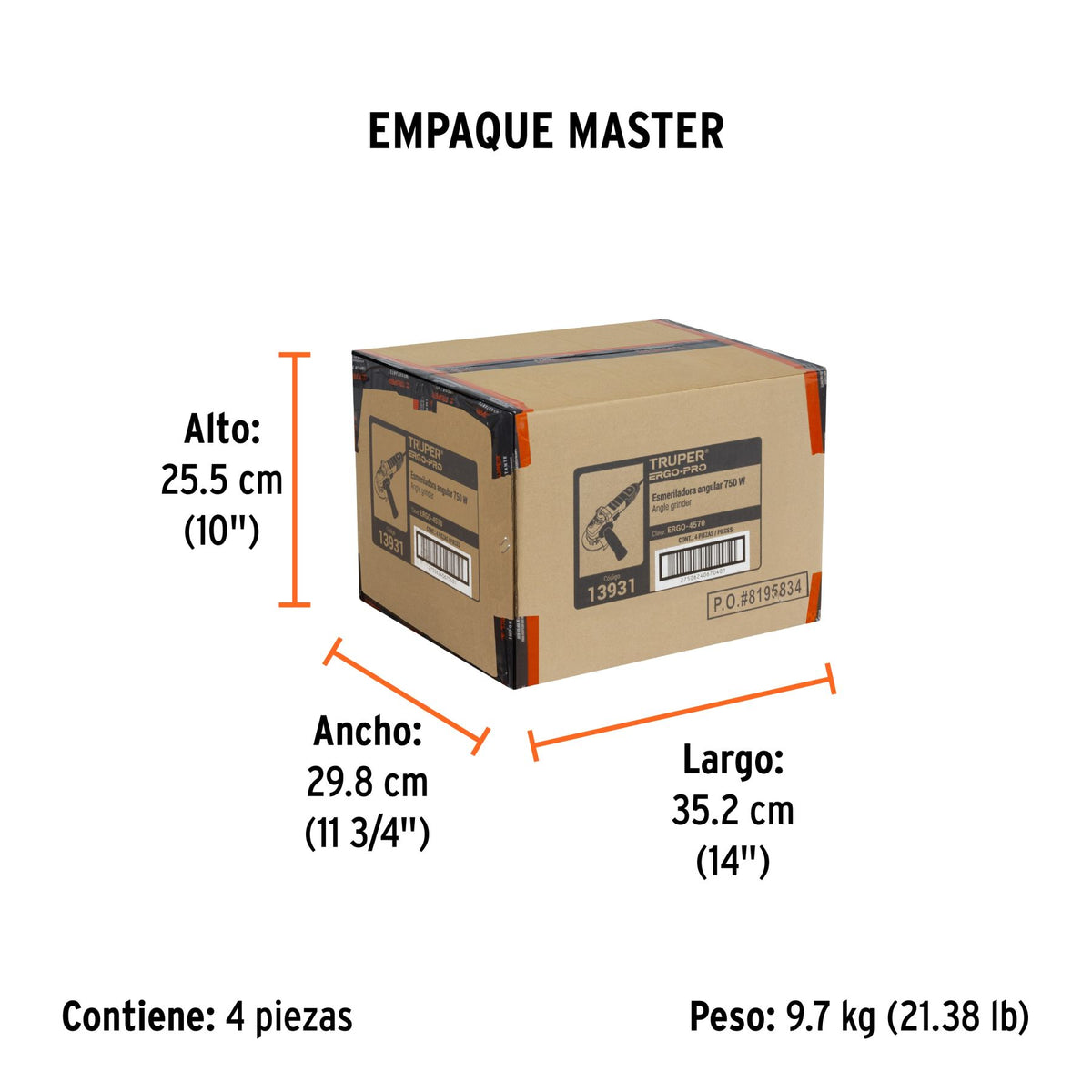 Esmeriladora Angular 4"1/2 - 750 Watts TRUPER ERGO PRO