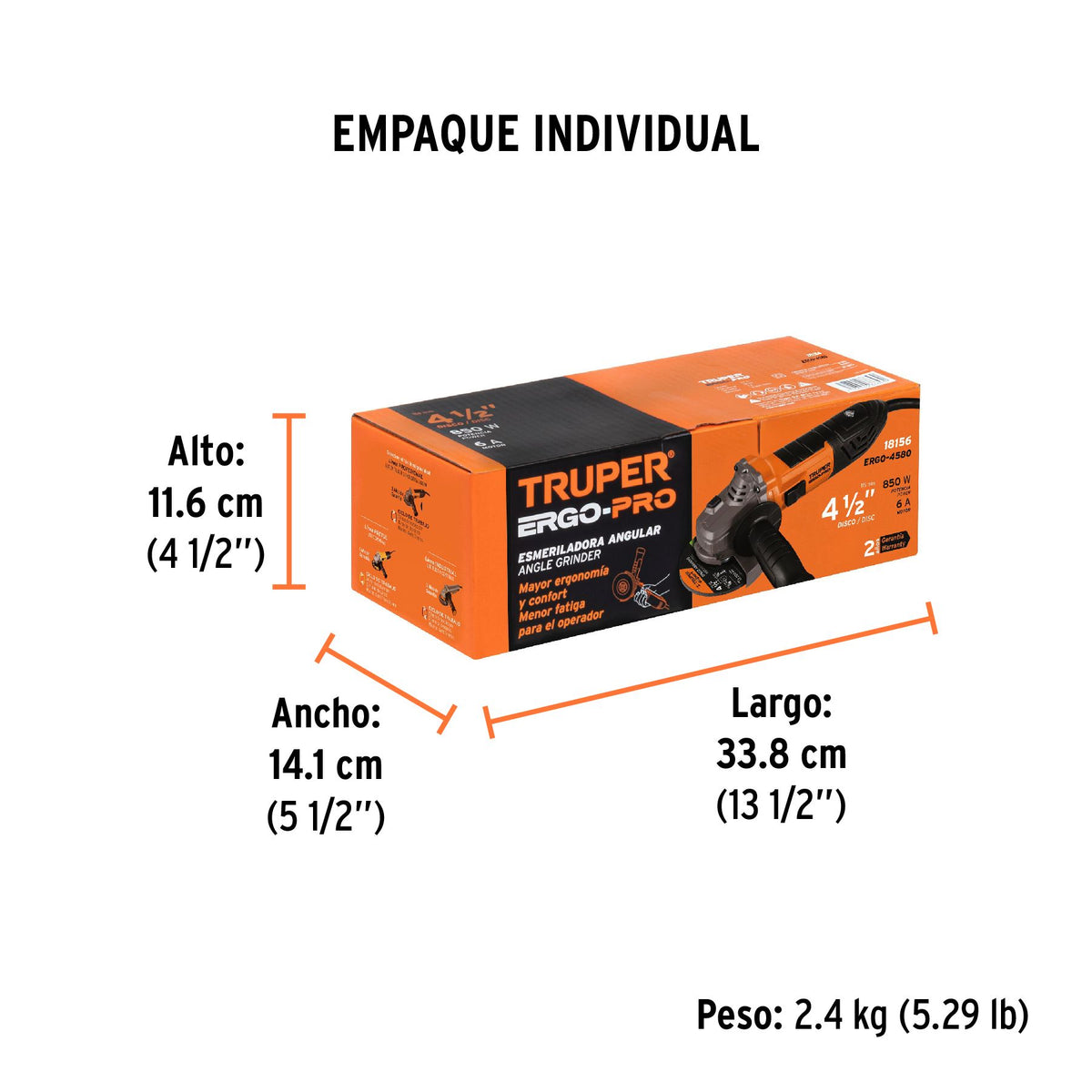 Esmeriladora Angular 4"1/2 - 850 Watts TRUPER ERGO PRO