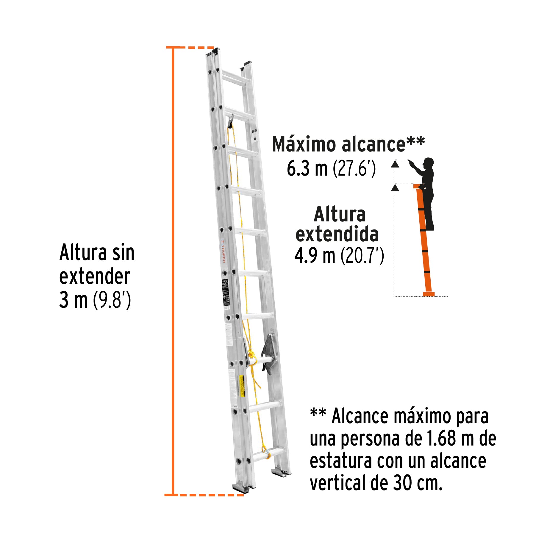 Escalera de Extension Tipo III Truper 20 Peldaños