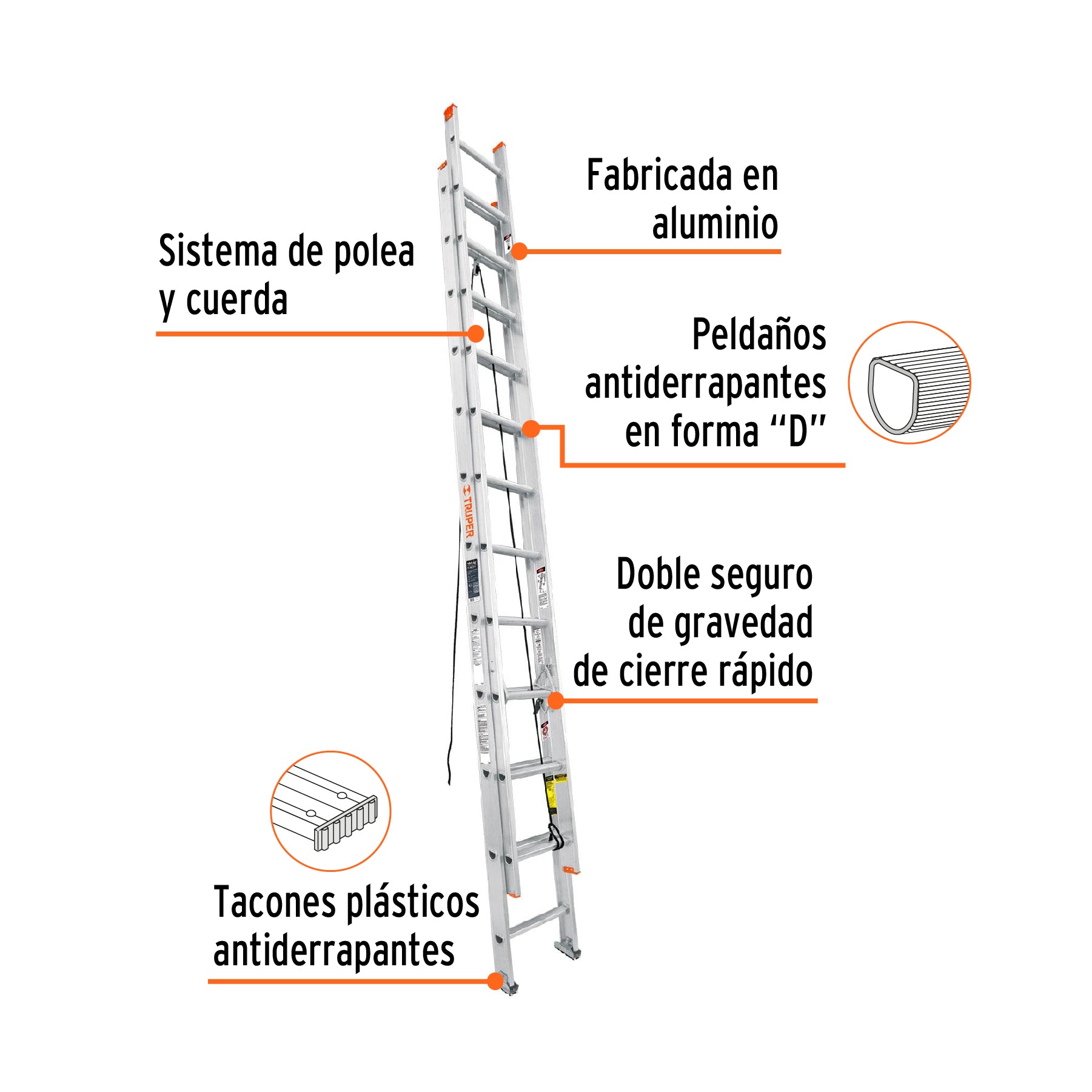 Escalera de Extension Tipo II Truper 20 Peldaños
