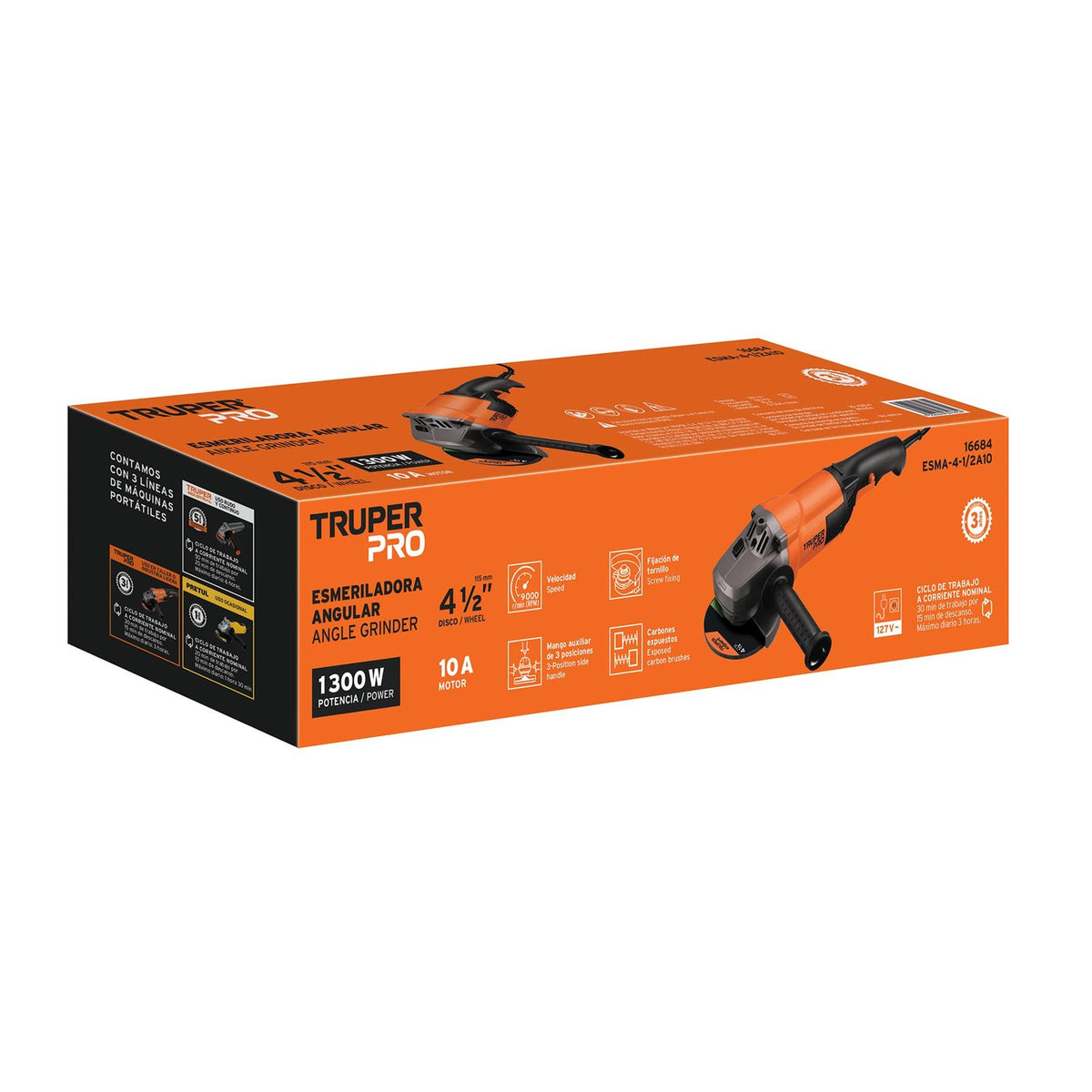 Esmeriladora Angular 4"1/2 - 1,300 Watts TRUPER PRO